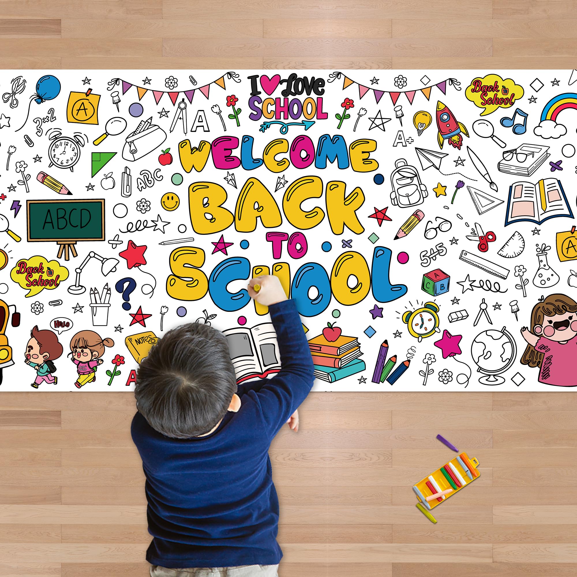 OHOME Giant Coloring Poster/Tablecloth for Kids - 30 x 72 Inches Back to School Decorations & Kindergarten Supplies - Perfect for Classroom Activities, Birthday Parties & Creative Play