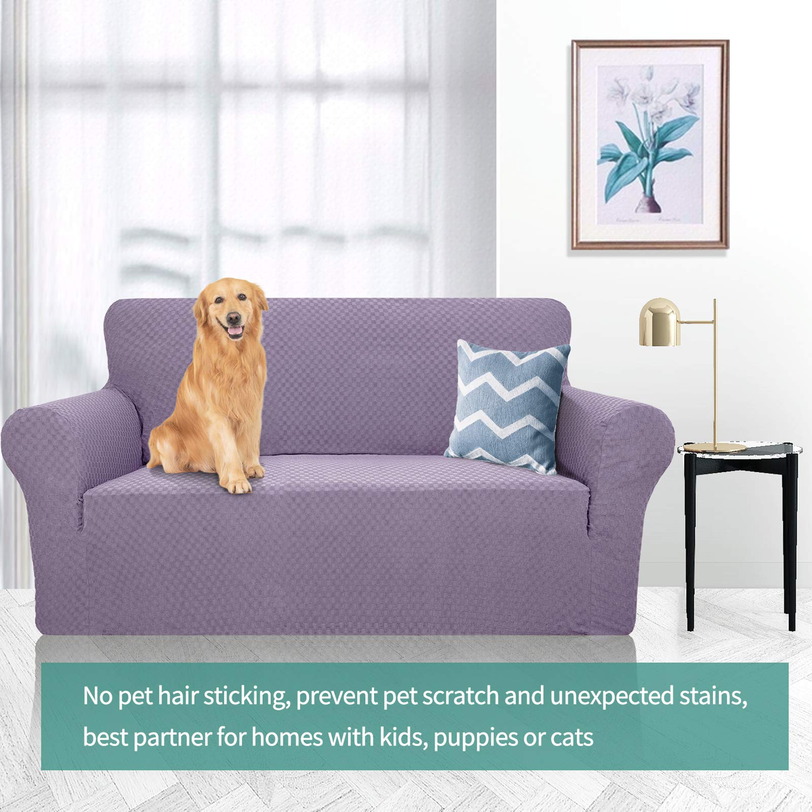 YEMYHOM Jacquard Stretch Sofa Cover for 2-Cushion Couch - Pet Proof, Non-Slip Elastic Loveseat Slipcover Furniture Protector (Medium, Light Purple) - Perfect for Living Room, Apartment & Pet Owners