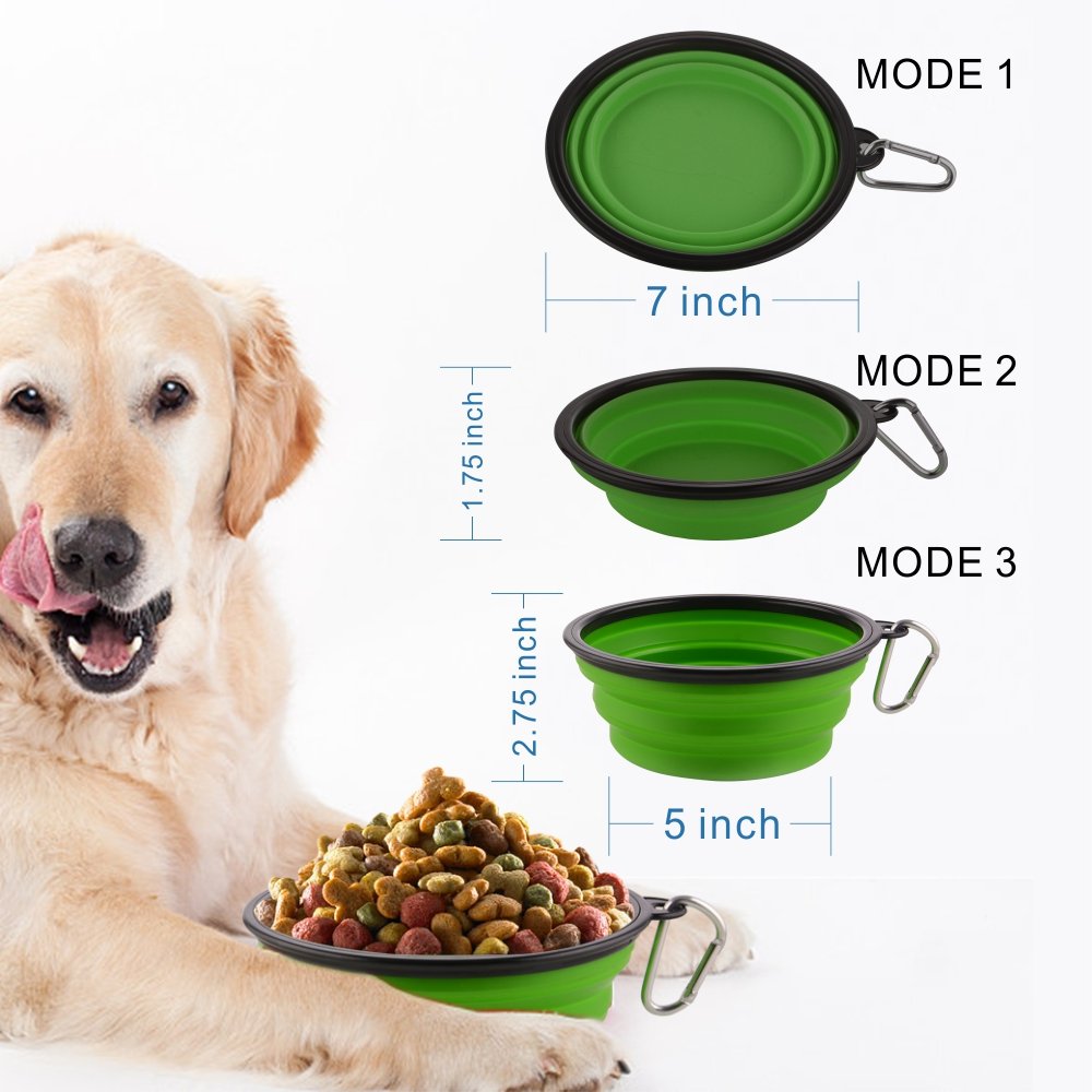 34oz Collapsible Dog Bowls 2 Pack - Portable Foldable Travel Water & Food Bowl for Dogs with Carabiner Clip - Lightweight Pet Feeding Dish for Hiking, Camping, Walking, Outdoor Adventures (Purple + Green)