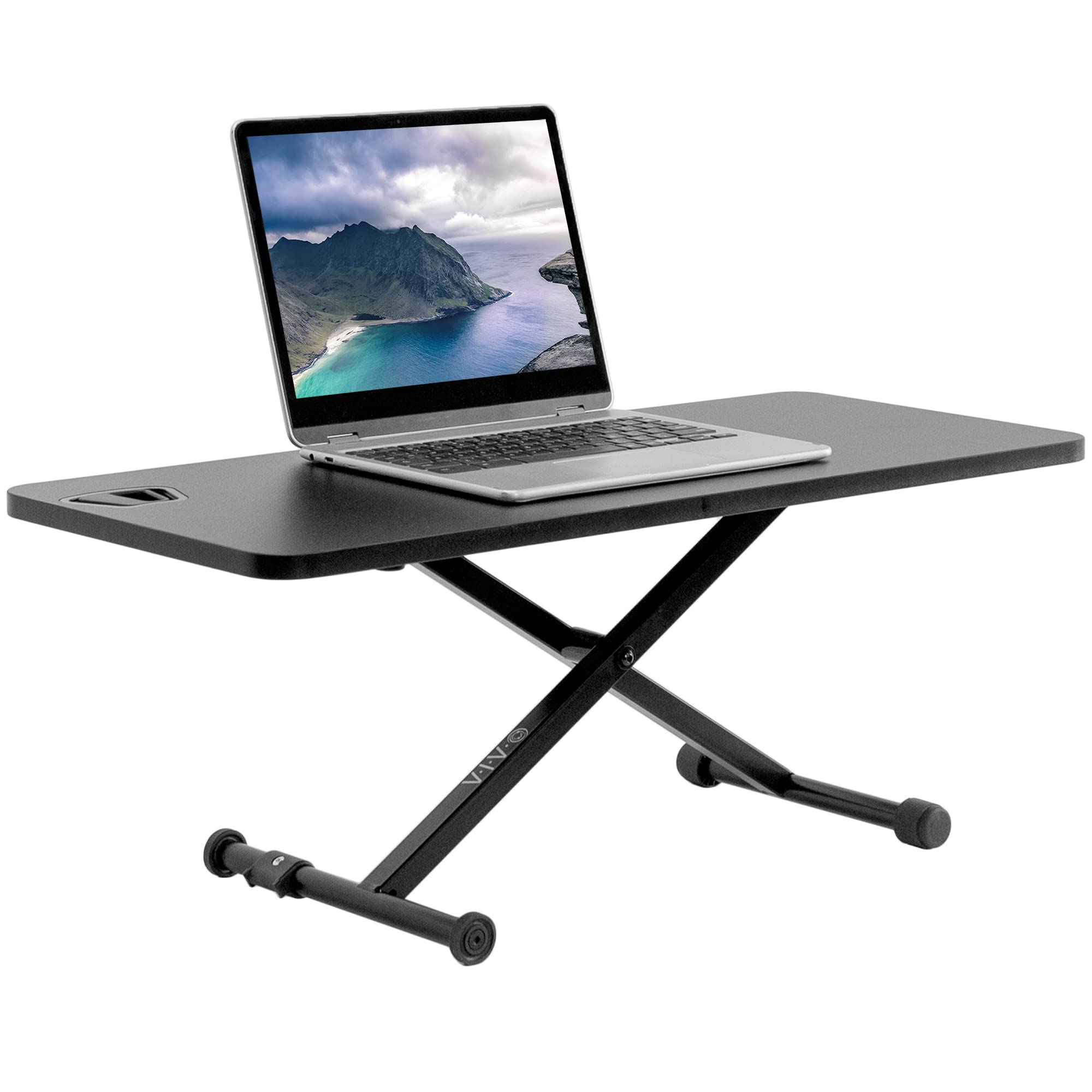 VIVO Black Small Single Top 28 inch Standing Desk Converter | Adjustable Height Scissor Lift Monitor Riser | Sit to Stand Workstation for Home Office, Gaming & Study | DESK-V011F
