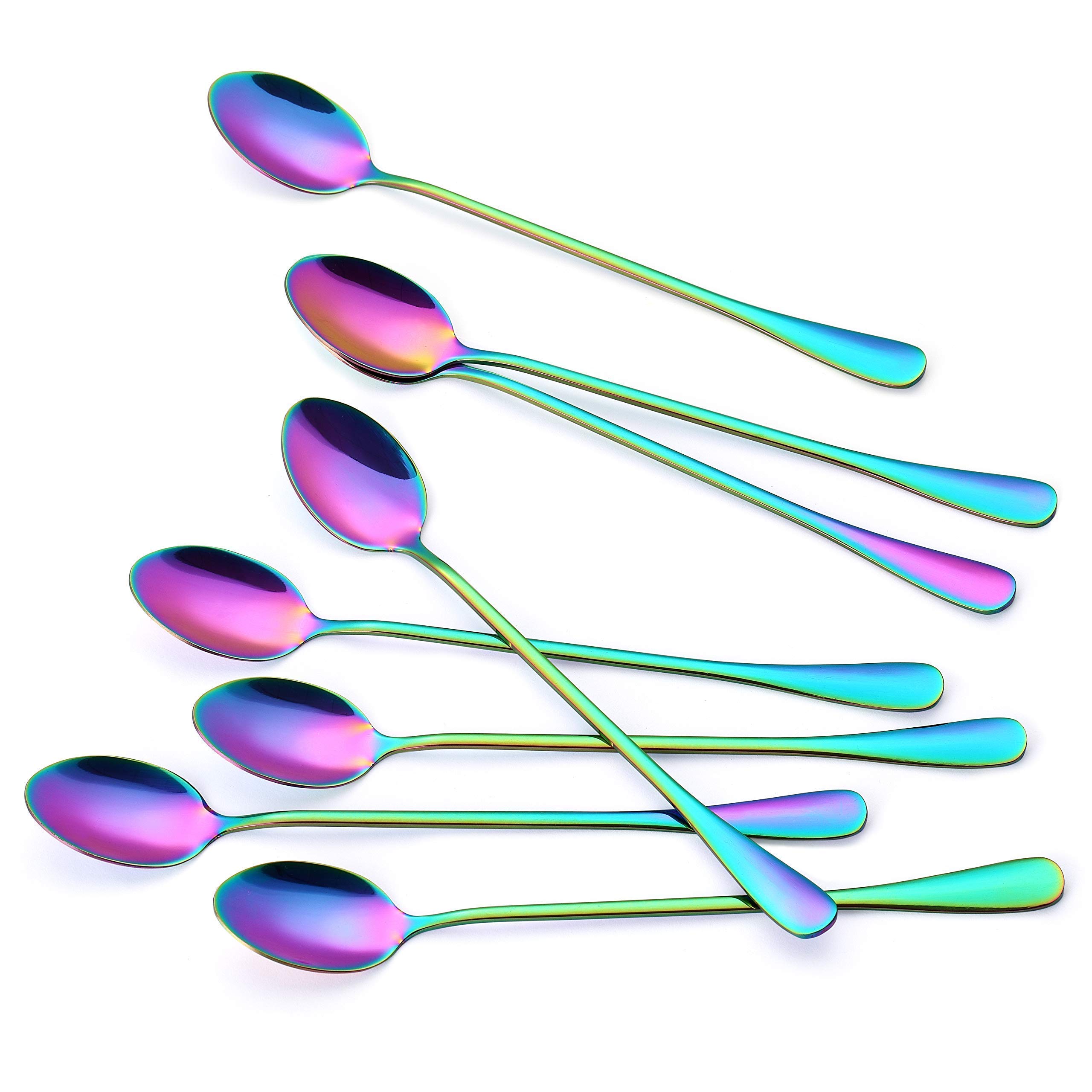 KYA36 Rainbow Titanium 12-Piece Stainless Steel Kitchen Knives Set with Sheath & Long Handle Spoons - Professional Chef Knife Set for Cooking, Slicing, Dicing - Perfect for Home Kitchen, Restaurant, Camping