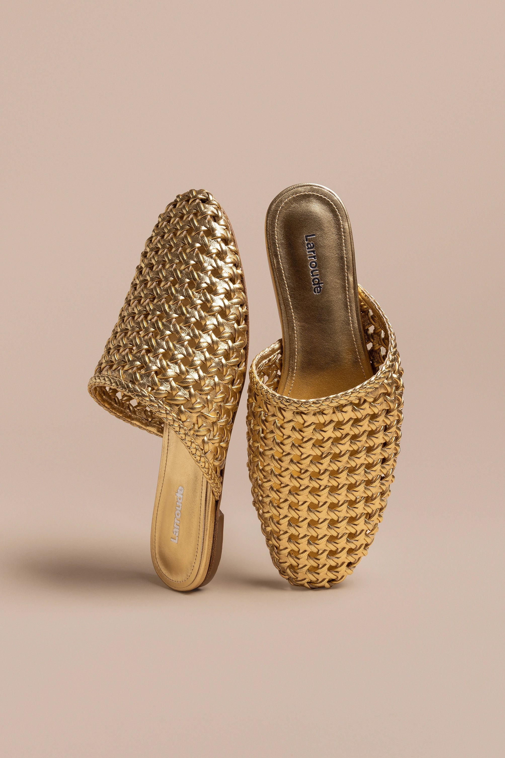 Venice Gold Metallic Leather Macrame Flat Mules - Comfortable Bohemian Style Slip-On Shoes for Women, Perfect for Beach, Vacation and Summer Outfits