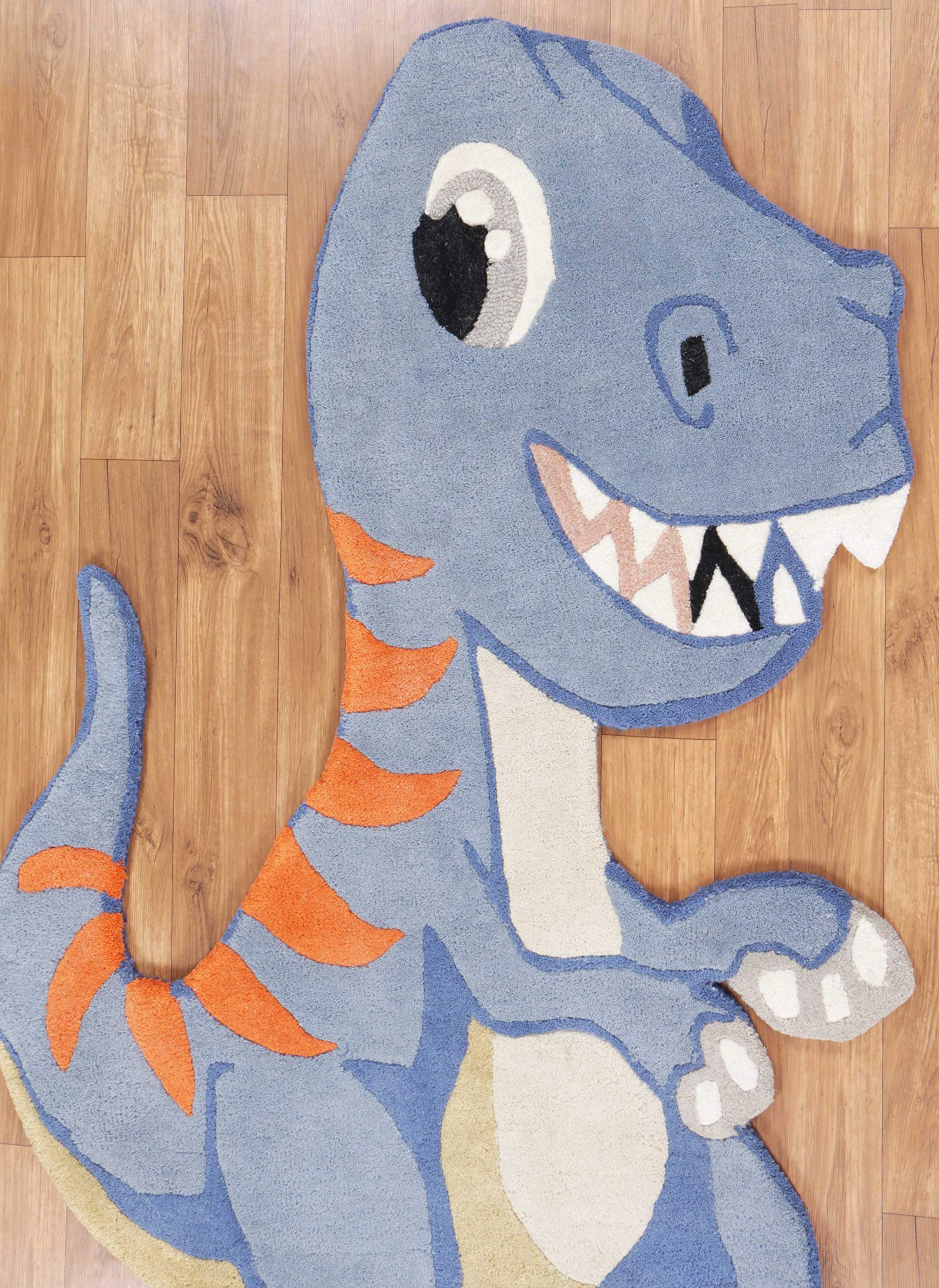 Handmade 100% Wool Dinosaur Tyrannosaurus Blue Skin Rug 3'x5' - Soft & Durable Kids Room Decor for Boys & Girls - Perfect for Nursery, Playroom & Bedroom
