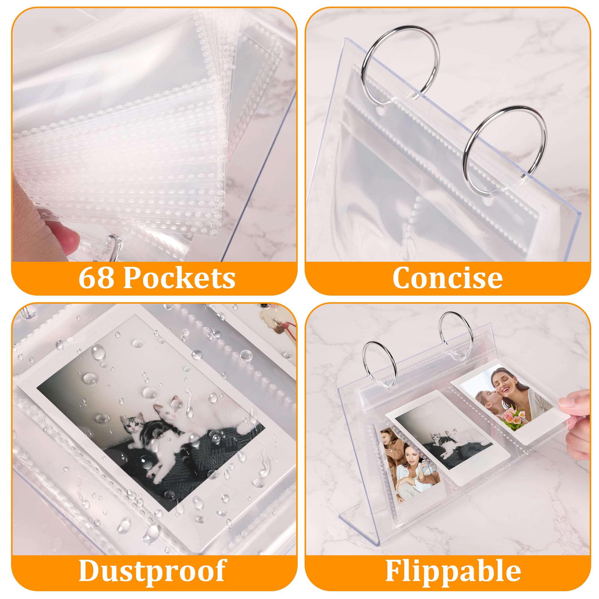Acrylic Mini Photo Album - 68 Pockets Tabletop Picture Display for 2x3 Inch Photos | Holds Polaroid, Fujifilm, Kpop Photocards & Flashcards | Perfect for Home Decor, Office Display, and Memory Keeping