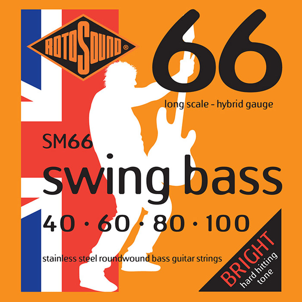 Rotosound SM66 Hybrid Bass Guitar Strings - Stainless Steel & Nickel Wound for Rich Tone & Durability - Perfect for Rock, Jazz & Studio Recording