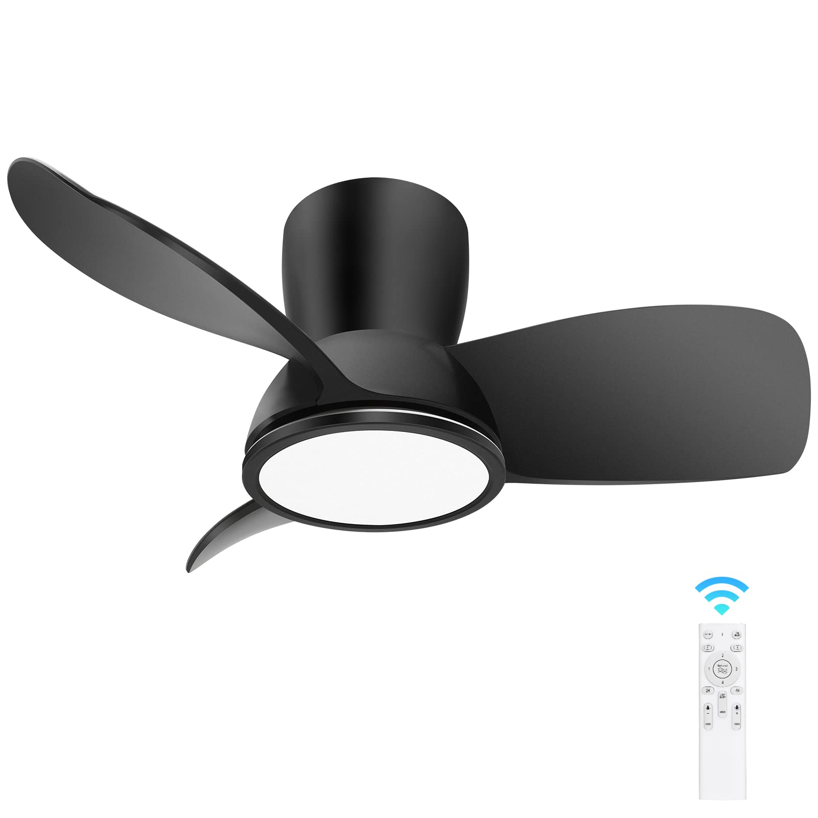 30 Inch Modern Ceiling Fan with Light and Remote - Quiet Black Reversible Dimmable 3-Color Temperature - Perfect for Bedroom, Kitchen, Living Room & Covered Outdoor Spaces