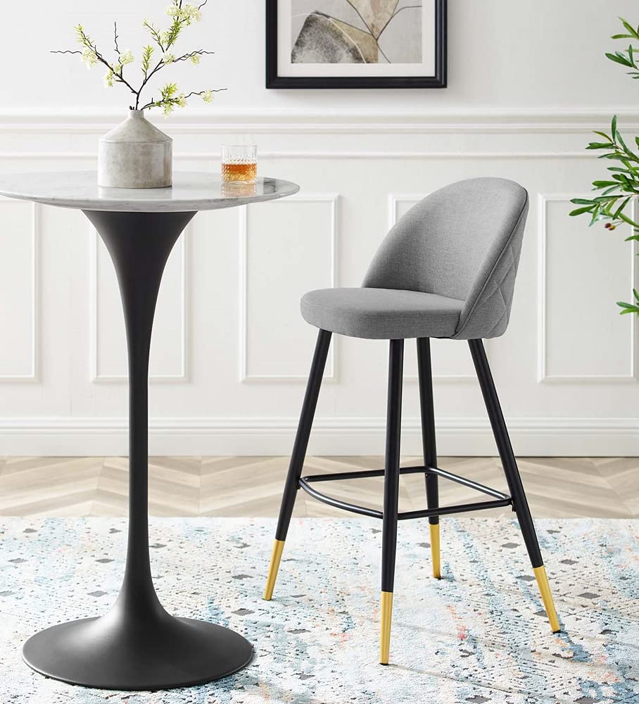 Modway Cordial Fabric Upholstered Bar Stools Set of 2 - Light Gray Modern Kitchen Counter Stools for Dining Room, Breakfast Nook & Home Bar