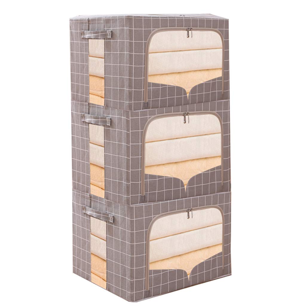3-Piece Foldable Storage Bins with Handles - Collapsible Fabric Storage Cubes for Organizing Shelves, Closet, Nursery & Office | Space-Saving Gray Grid Design | Perfect for Home Organization & Small Space Storage