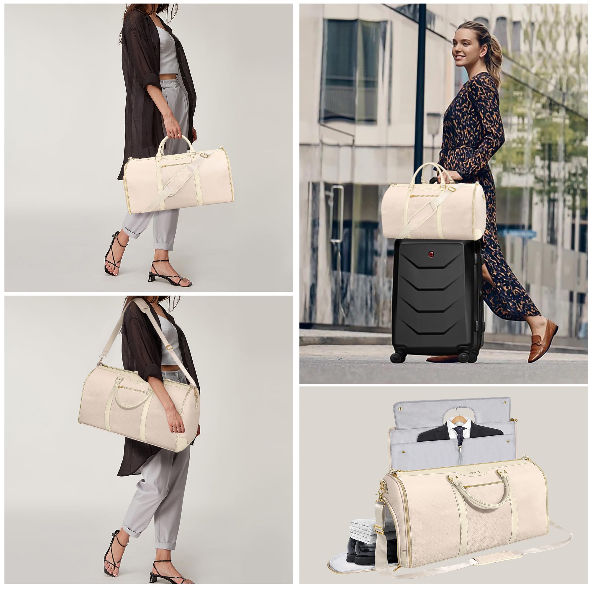 Premium Travel Garment Bag with Shoe Compartment - Convertible Carry-On Suitcase & Duffel Bag for Business Trips & Weekend Getaways - Wrinkle-Free Clothes Organizer for Men & Women - Ideal for Airplane, Hotel & Wedding Travel (Beige)