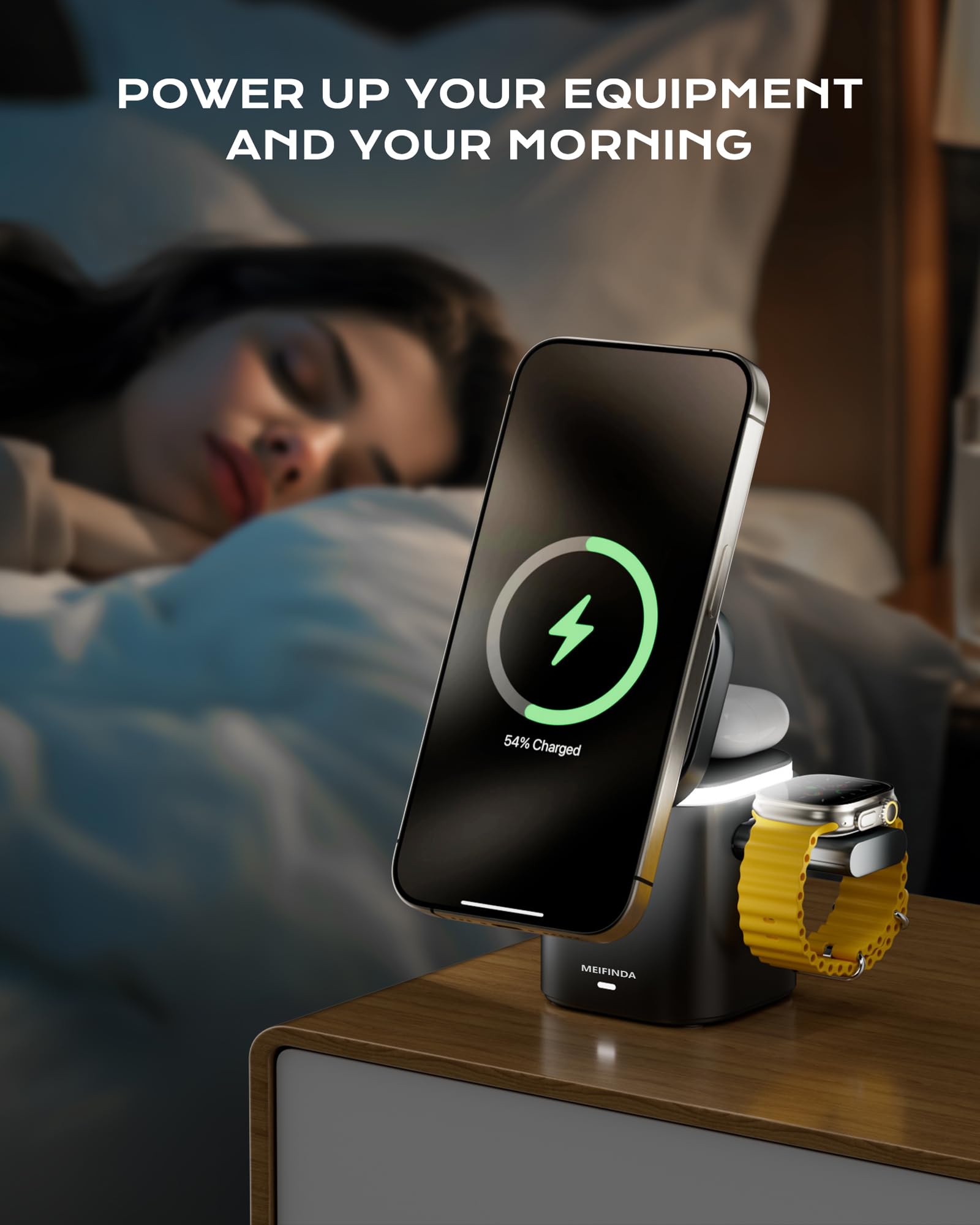 3-in-1 Magnetic Wireless Charging Station for iPhone 16 Pro Max/15/14 Pro Max - Adjustable Magsafe Charger Stand with Fast Charging for iPhone, AirPods & Apple Watch | Portable Travel Charger for Home, Office & Car Use