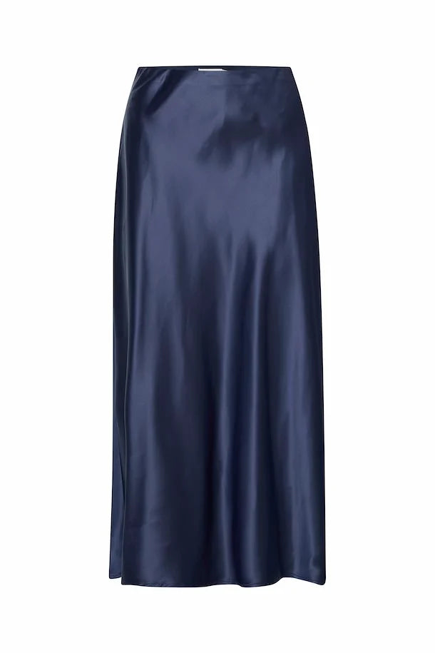 Enda Midi Skirt for Women - Dark Navy Blue Flowy A-Line Skirt | Perfect for Office, Date Night & Casual Outfits