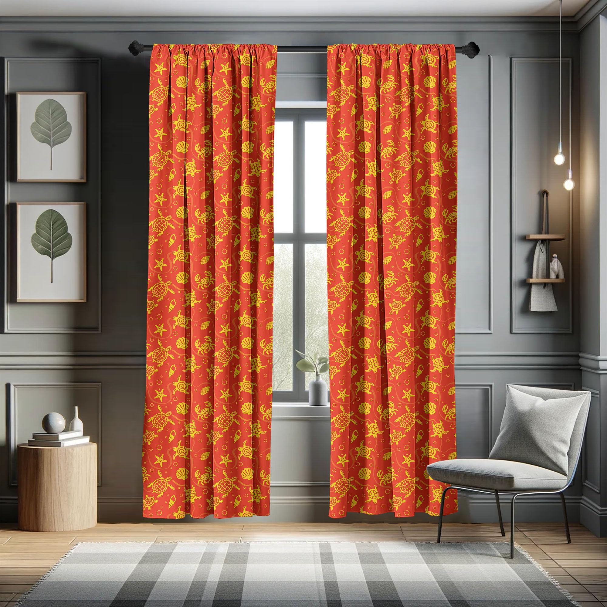 Ambesonne Tropical Ocean Themed Window Curtains - Swimming Turtles, Crabs, Seashells & Starfish Print - Lightweight 2-Panel Set with Rod Pocket (28