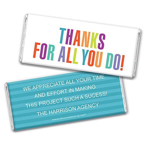 Personalized Chocolate Bars with Silver Foil - 24 Count Custom Thank You Favors for Weddings, Baby Showers & Corporate Events