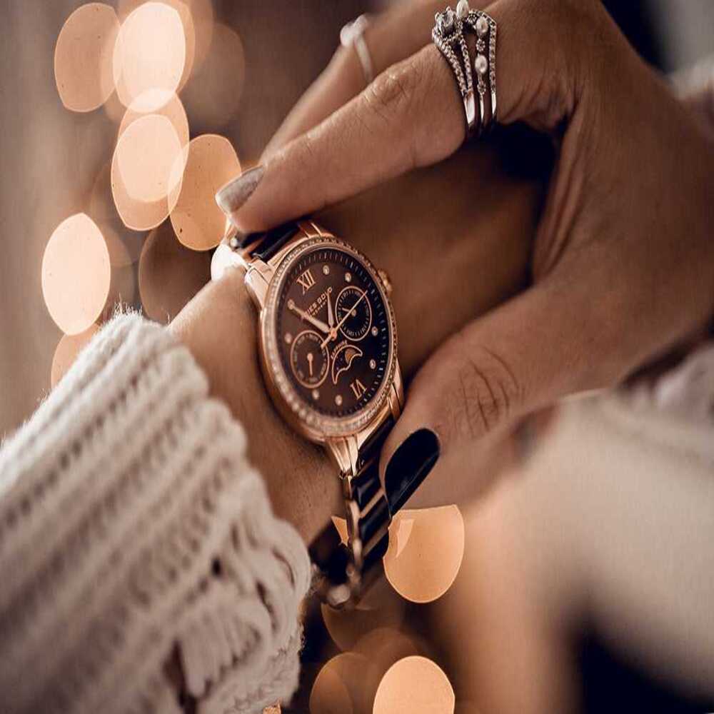Aries Gold Enchant Luna L 58010L RG BKMP Women's Luxury Watch - Elegant Rose Gold & Black Timepiece for Business, Party & Special Occasions