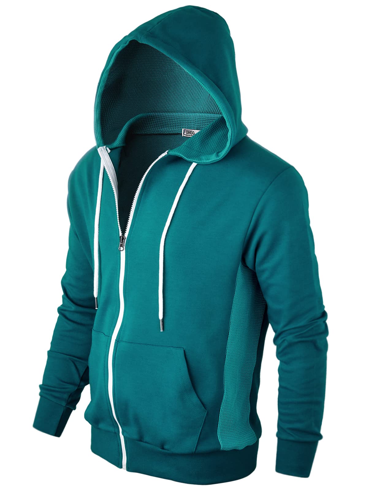 Men's Slim Fit Lightweight Zip-Up Hoodie with Kangaroo Pocket - Long Sleeve Waffle Knit Pullover for Casual Wear, Gym & Outdoor Activities