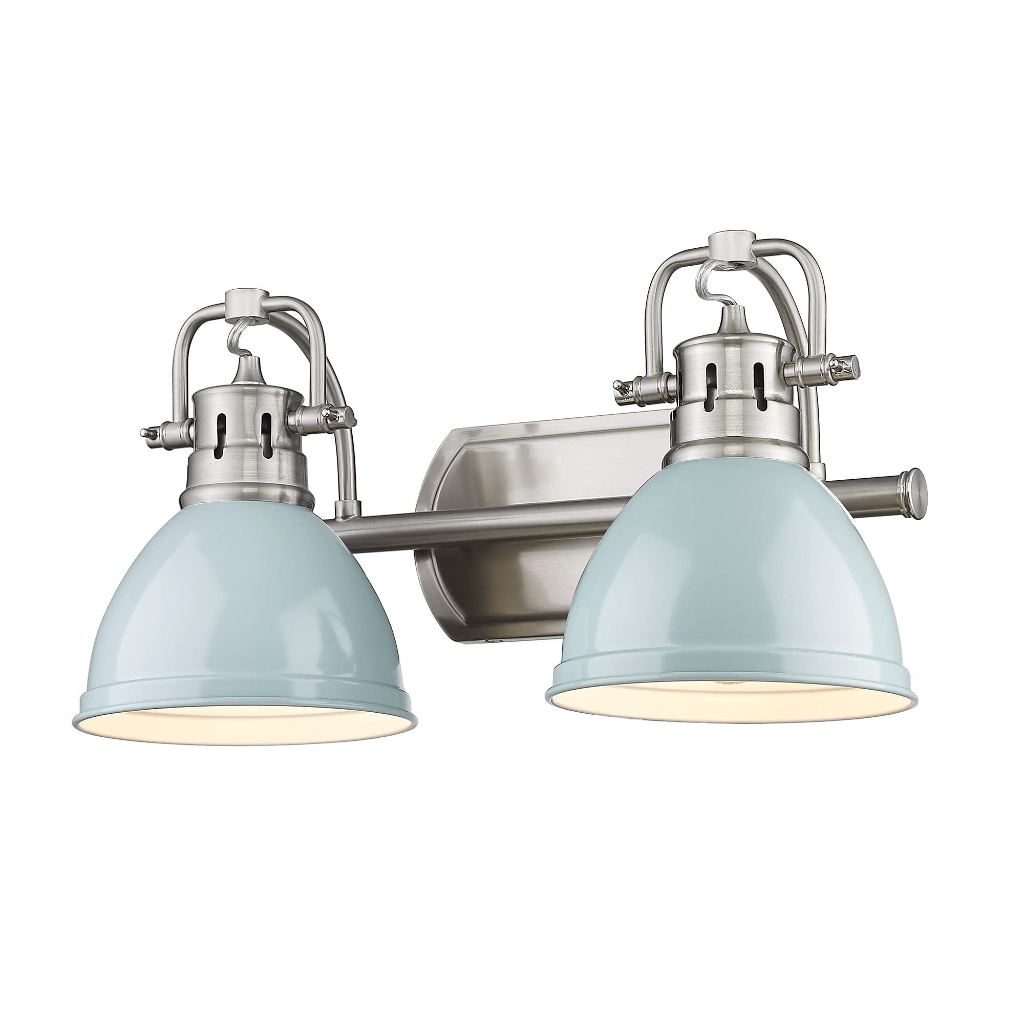 Golden Lighting Duncan Pewter Two-Light Bath Vanity with Seafoam Shades - Modern Bathroom Vanity Lighting Fixture for Makeup & Grooming - Perfect for Master Bath, Guest Bath & Powder Room