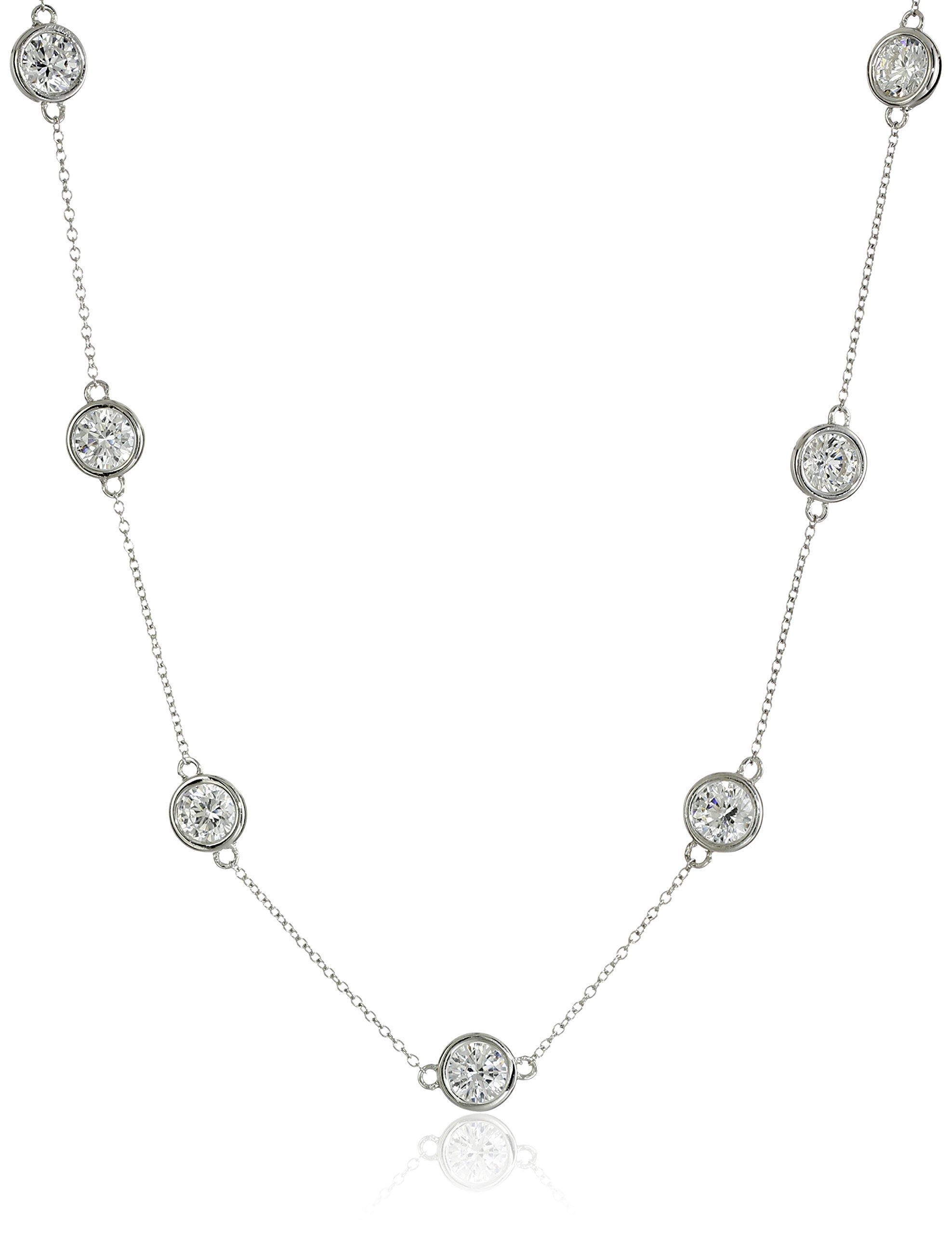 Amazon Collection Platinum or Gold Plated Sterling Silver Station Necklace with Zirconia - Elegant Layered Necklace for Women, Perfect for Weddings, Parties & Everyday Wear