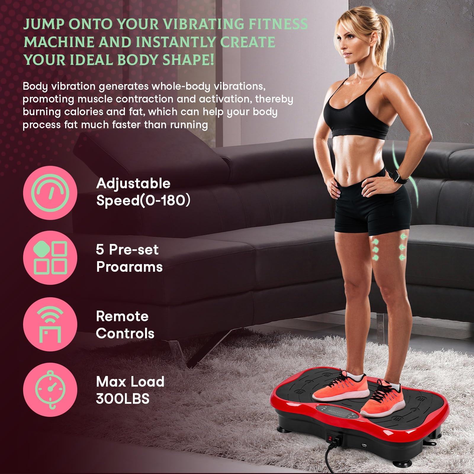 **Whole Body Vibration Plate Exercise Machine - Adjustable Speed, Resistance Bands & LED Touch Screen - Compact Home Gym Equipment for Weight Loss, Muscle Toning & Recovery - Perfect for Home Workouts, Fitness Training & Physical Therapy**