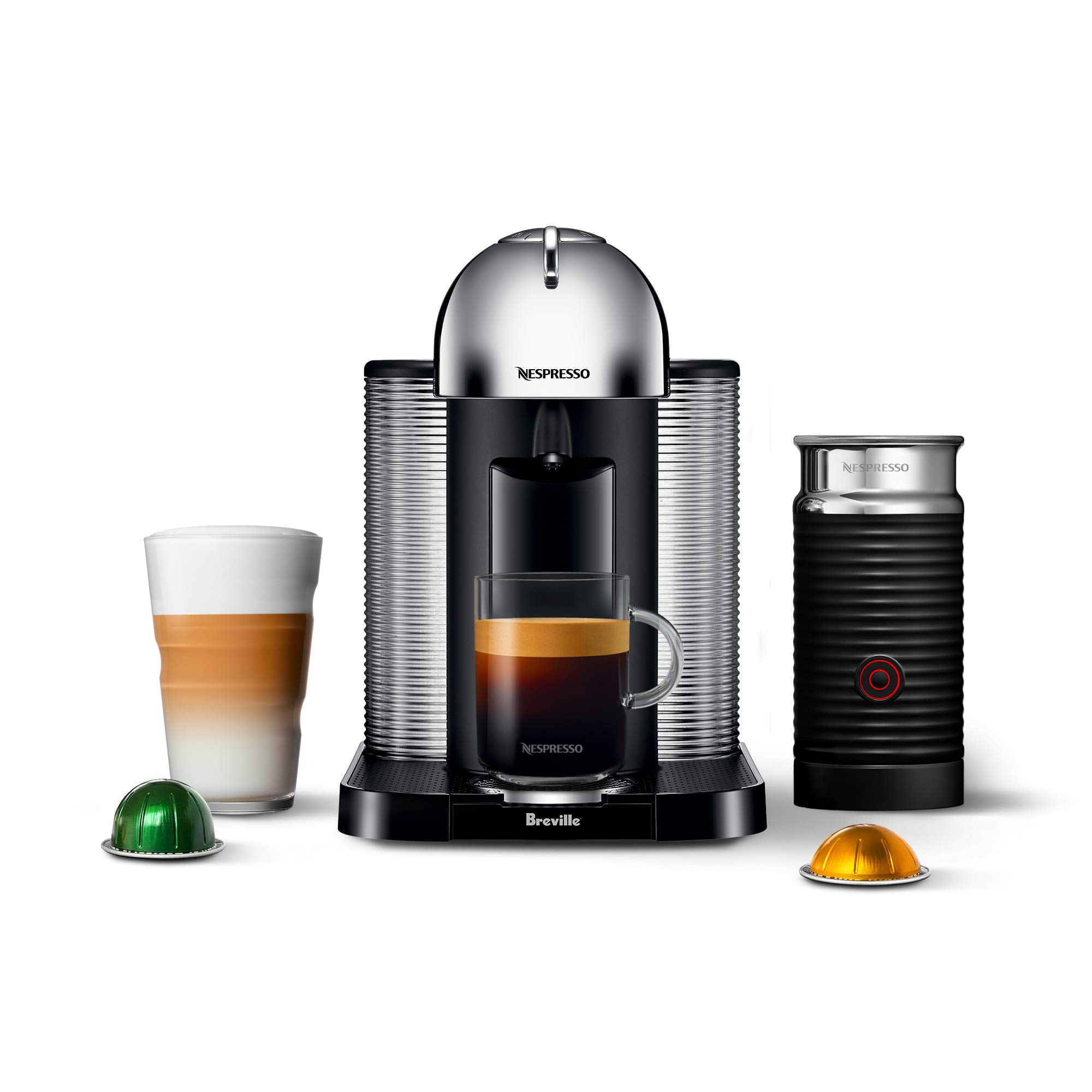 Breville Nespresso Vertuo Coffee and Espresso Machine with 50-Count VertuoLine Capsules - Chrome Finish, Includes Medium & Dark Roast Espresso Variety Pack (1.35oz Brew) - Perfect for Home, Office or Gift Giving