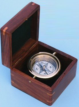 Vintage Nautical Brass Compass with Gimbal Mount - Handcrafted Compass Rose Inlay for Marine Navigation, Hiking & Outdoor Adventures | Perfect for Sailors, Collectors & Travel Enthusiasts