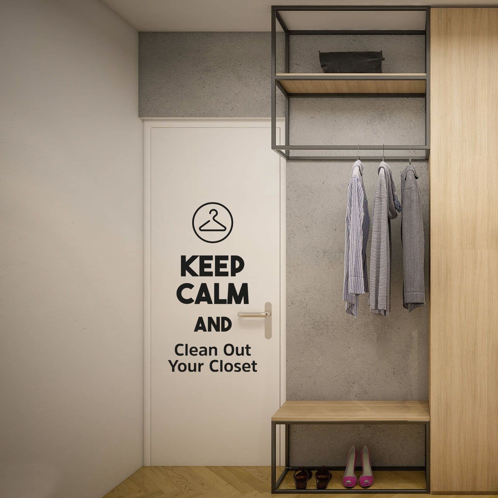 Keep Calm And Clean Out Your Closet - Inspirational Vinyl Wall Decal Sticker (10x4 inch) for Home Dressing Room, Wardrobe & Closet Organization | Motivational Quote Art for Bedroom Decor