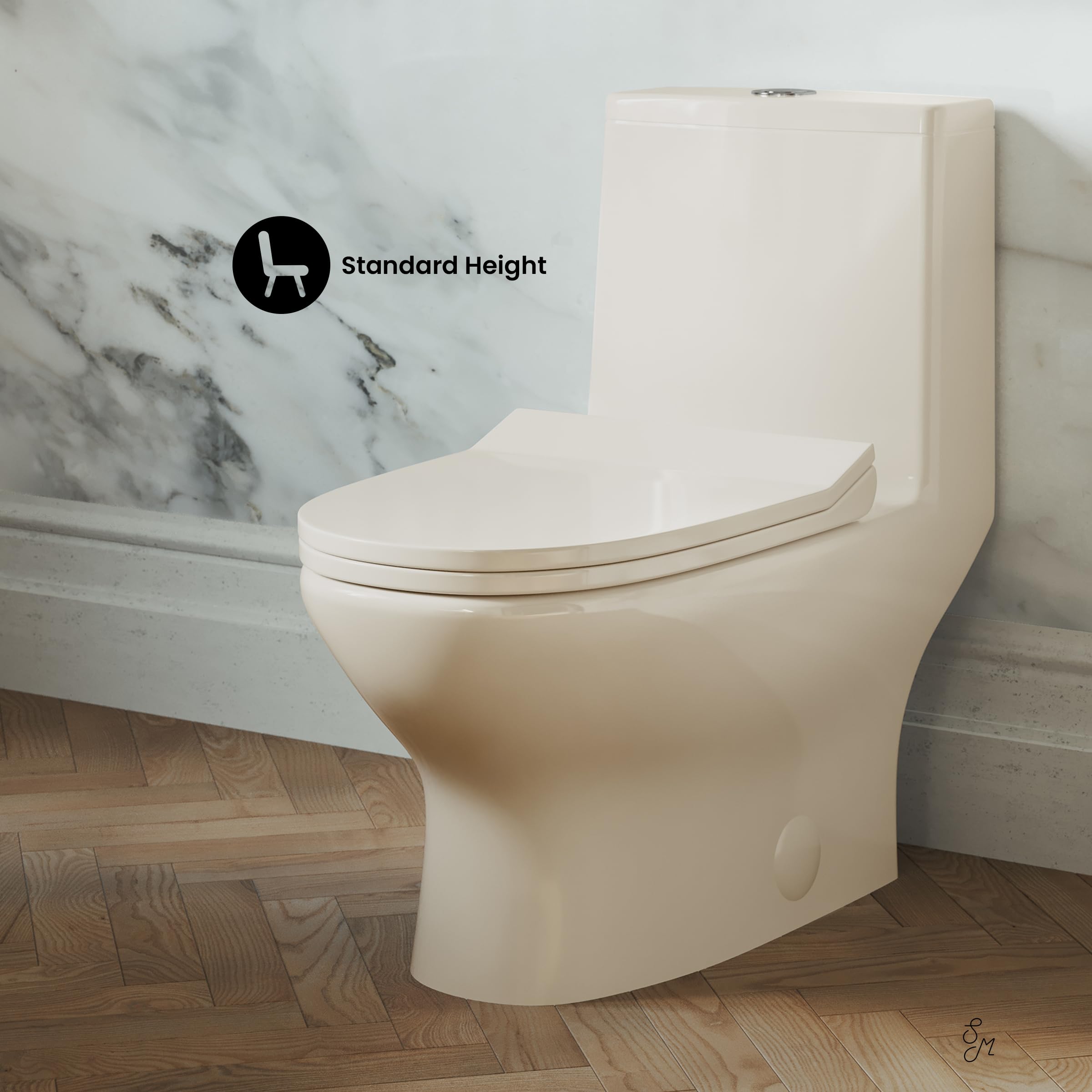 Swiss Madison Ivy One Piece Toilet with Dual Vortex Flush 1.1/1.6 GPF - Water Efficient Bathroom Toilet in Bisque for Modern Homes & Commercial Spaces
