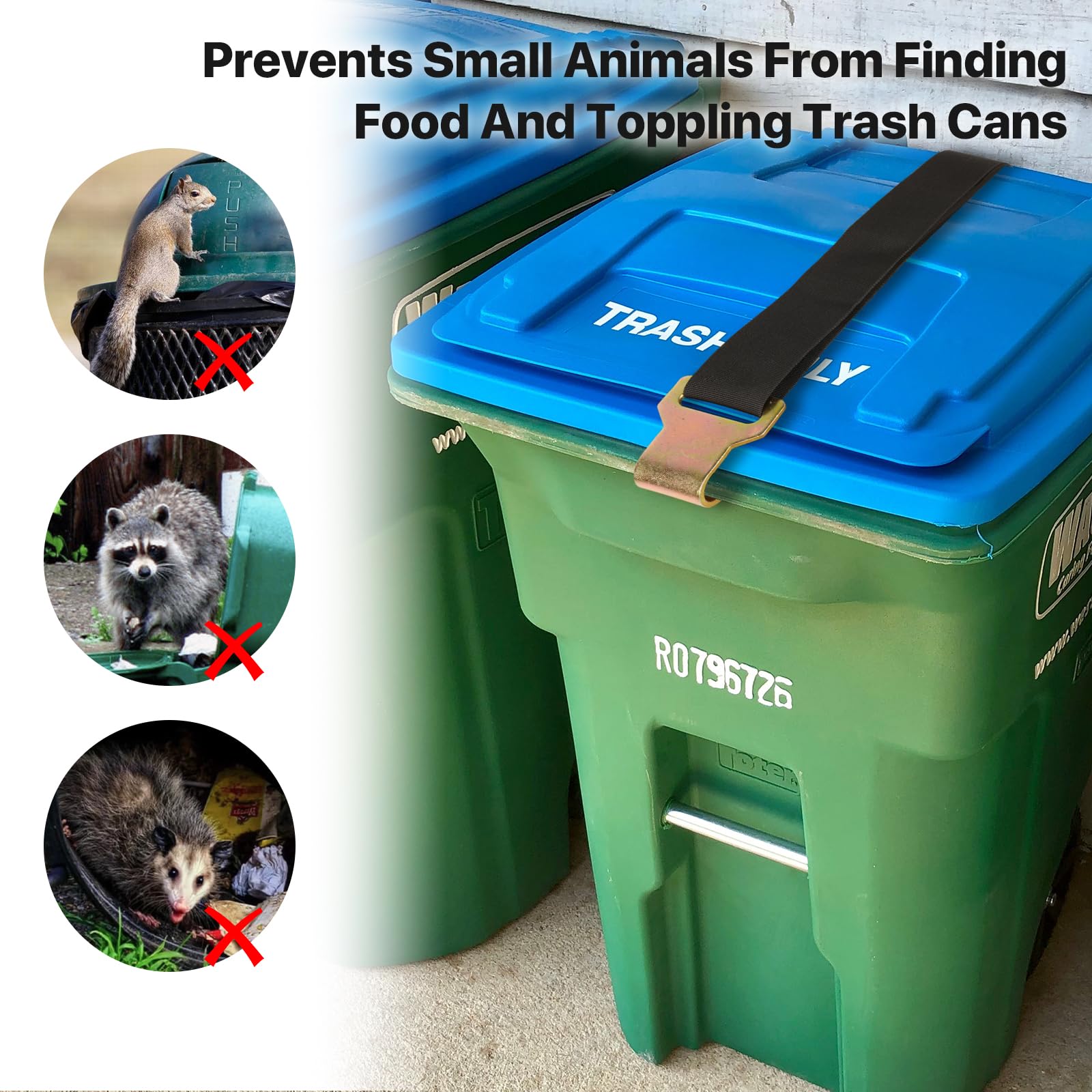 Bear Proof Trash Can Lid Lock - Heavy Duty Outdoor Garbage Bin Bungee Cord Strap for Raccoons & Animals - Secure Locking System for High Winds (Black) - Perfect for Camping, Backyard & Wildlife Areas