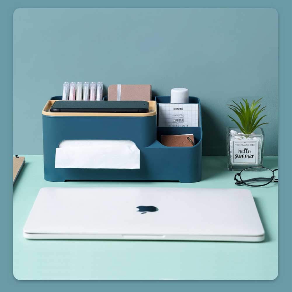 Multifunctional Double-Layer Tissue Box & Storage Organizer for Phone, Remote, Cosmetics | Desktop & Countertop Organizer for Home, Office, Bedroom, and Bathroom