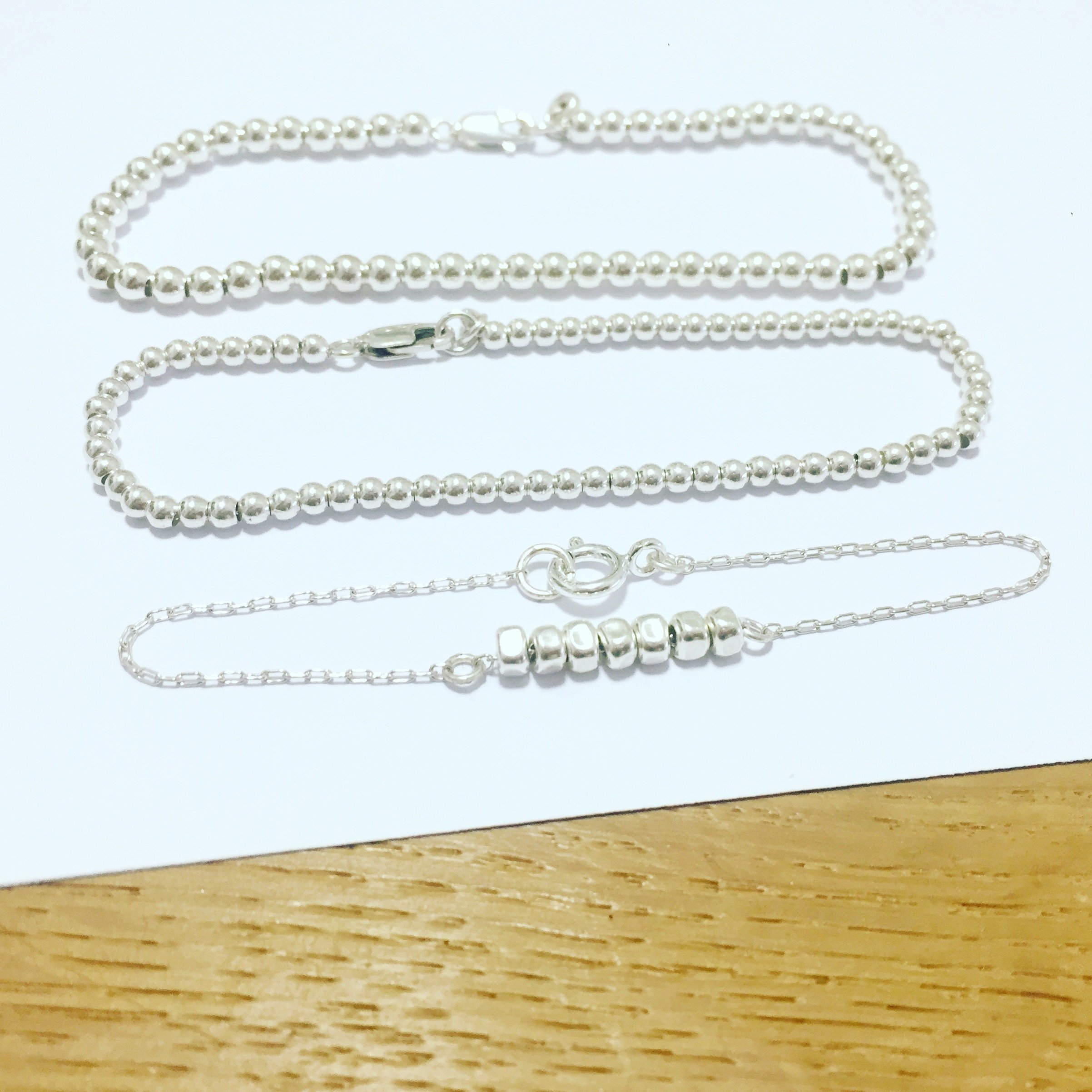 3-Piece Sterling Silver Bracelet Set - Dainty Layered Beaded & Nugget Bracelets for Women | Handmade Artisan Jewelry for Everyday Wear, Gifts & Special Occasions