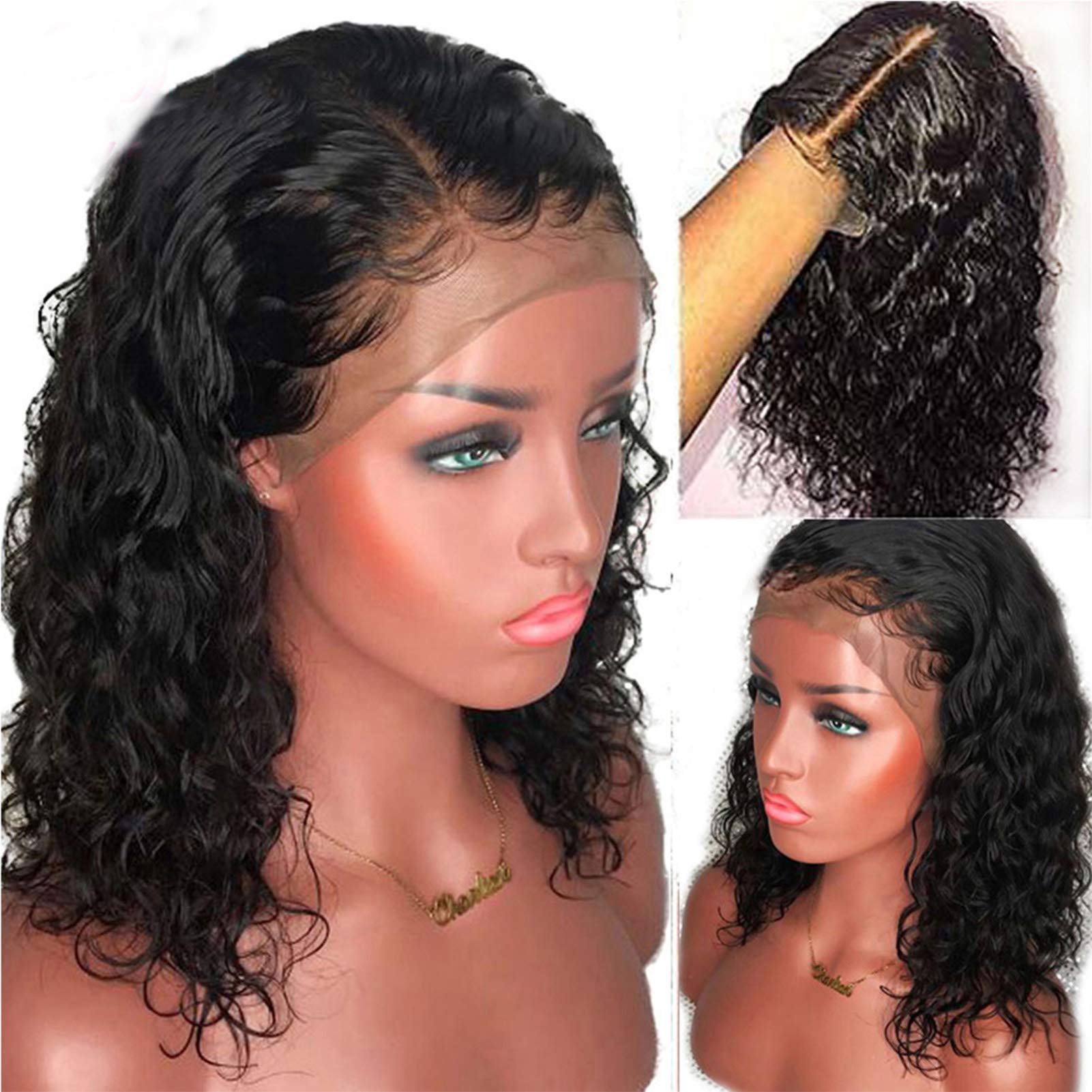 Brazilian Virgin Human Hair Short Bob Wigs for Women - 14 Inch Full Lace Curly Wig with Baby Hair | Natural Looking Lace Front Wig for Daily Wear, Cosplay & Special Occasions