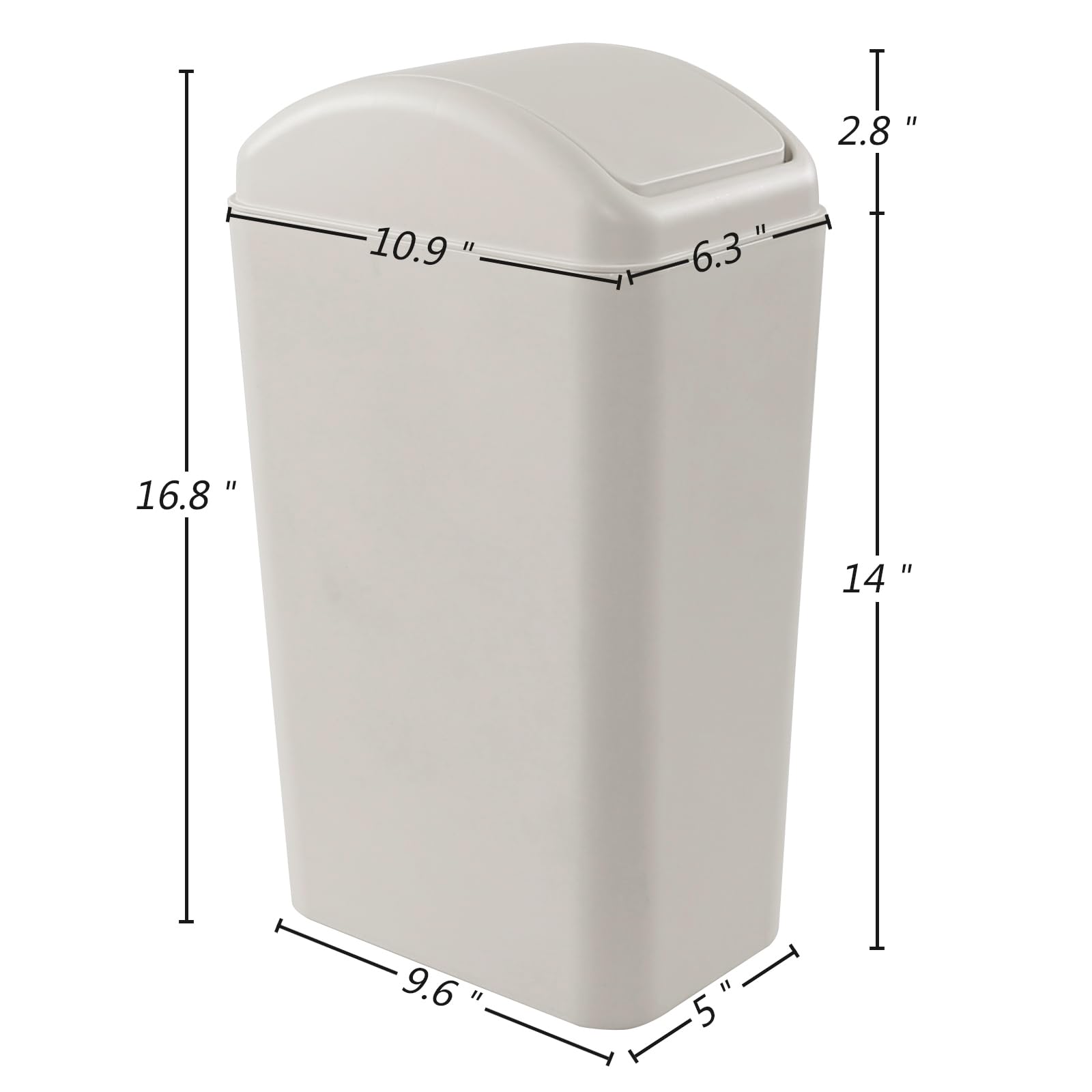 Ramddy Slim Trash Can 14L - Modern Swing Lid Garbage Bin for Kitchen, Bathroom, Office & Home Use - Space Saving Small Waste Basket with Odor Control