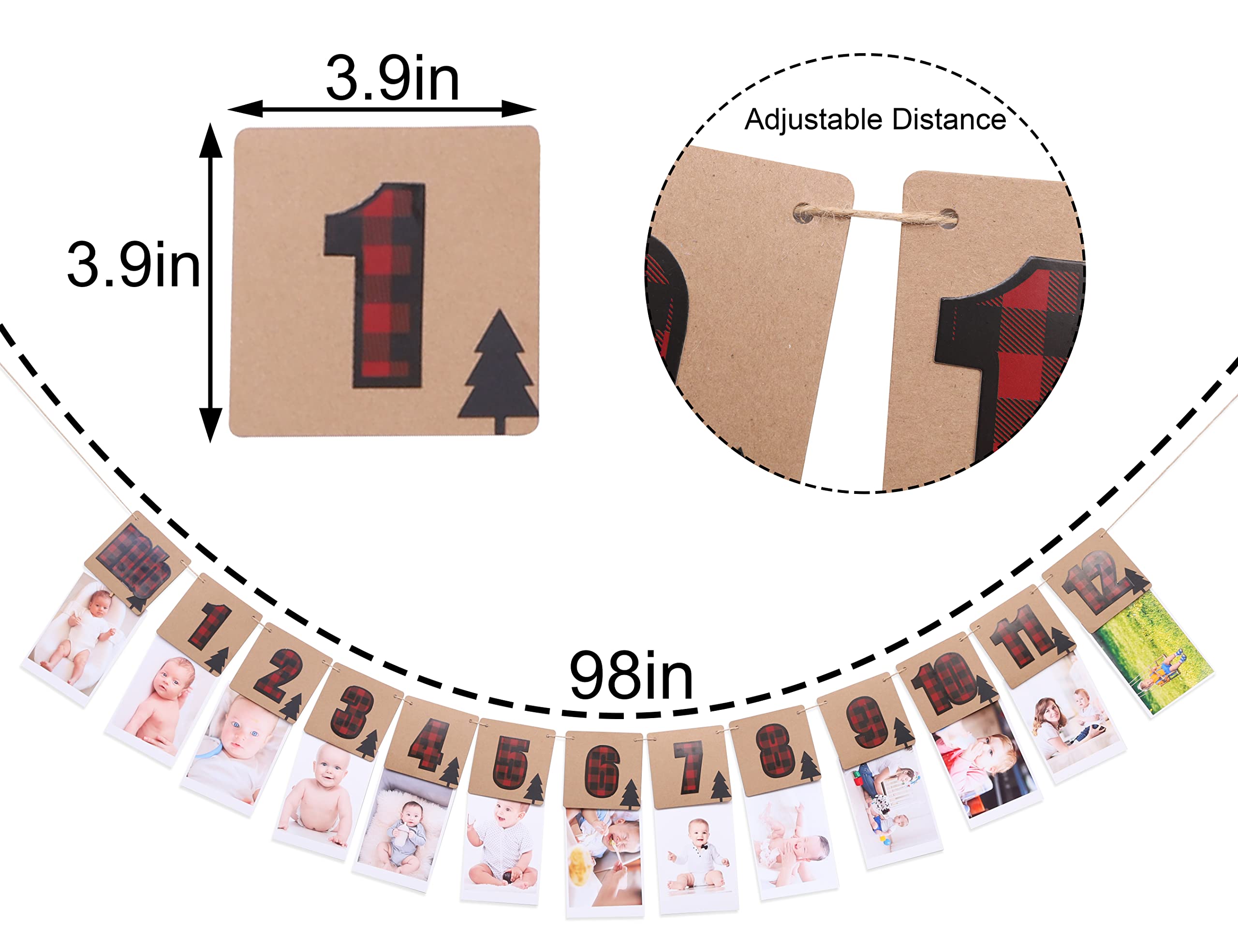 Lumberjack 1st Birthday Photo Banner - Woodland Theme 12 Month Milestone Decor for Baby's First Birthday Party, Cake Smash, Photo Props & Nursery Wall Decor