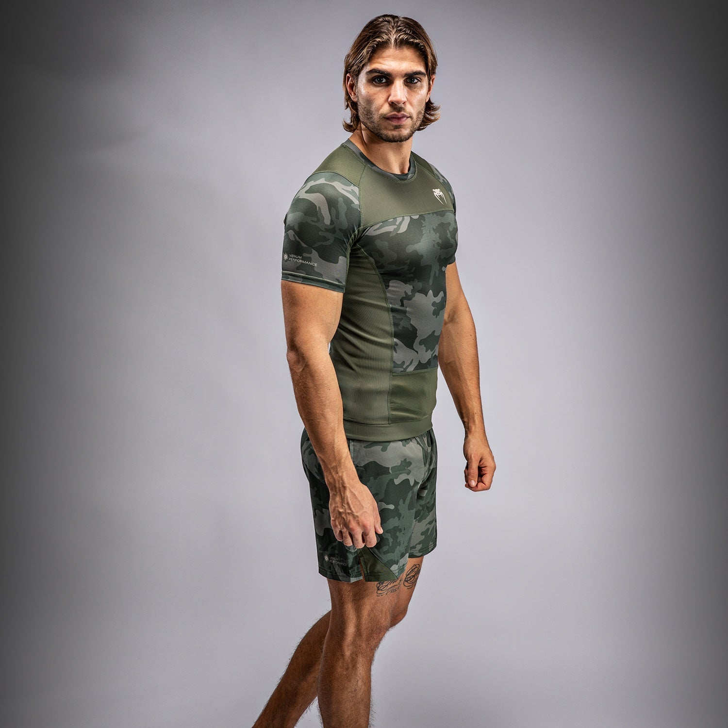 Venum G Fit Air Men's Short Sleeve Rashguard - Army Camo MMA & BJJ Training Shirt for Grappling, Jiu-Jitsu & Combat Sports