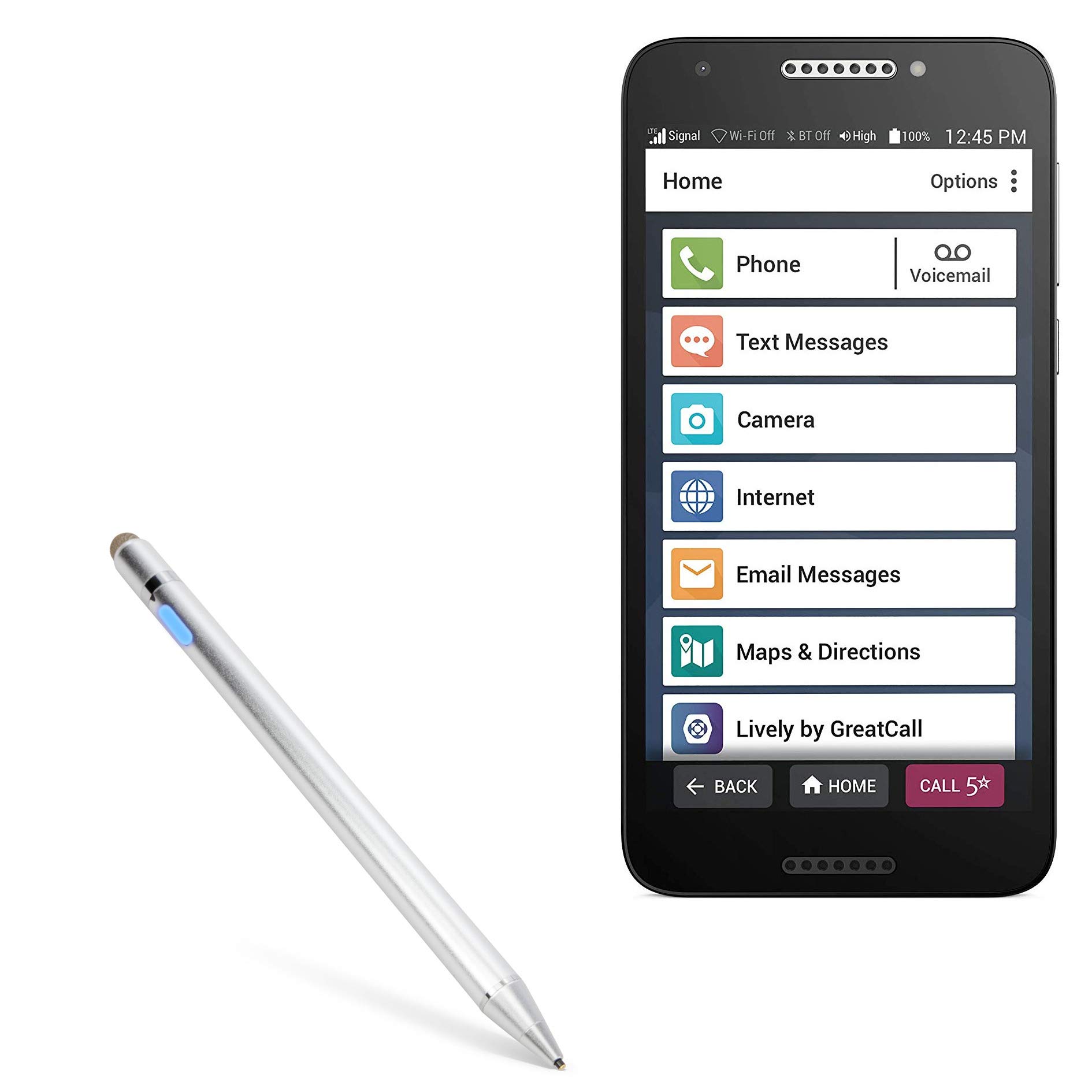 BoxWave AccuPoint Active Stylus Pen for Jitterbug Smart2 - Ultra Fine Tip Electronic Stylus (Metallic Silver) - Perfect for Seniors, Note Taking & Touchscreen Devices