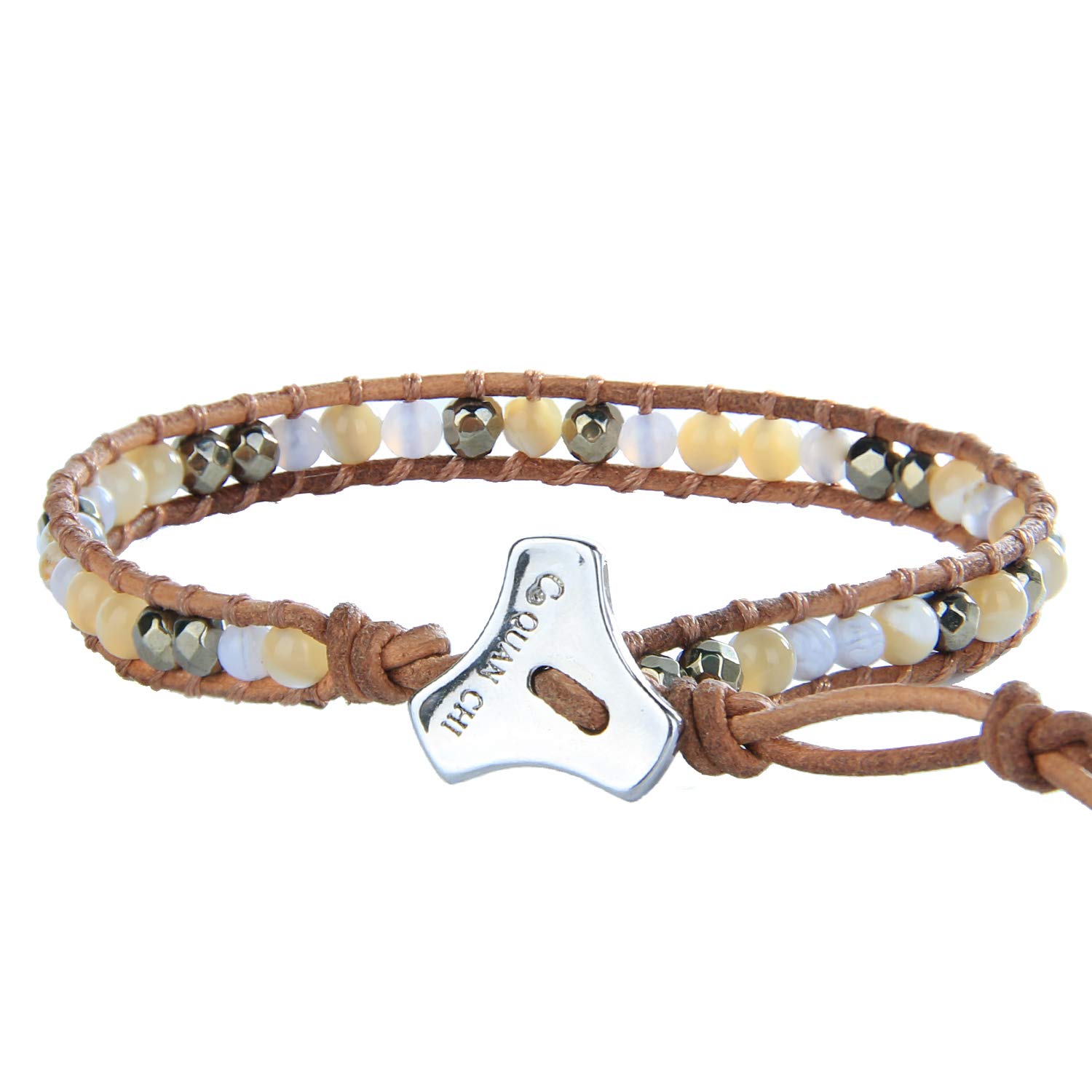 Handmade Bohemian Leather Wrap Bracelet for Women - Mother of Pearl & Beaded Friendship Bracelet, Classic Khaki Jewelry Gift for Best Friends | Perfect for Casual Wear, Boho Outfits & Special Occasions
