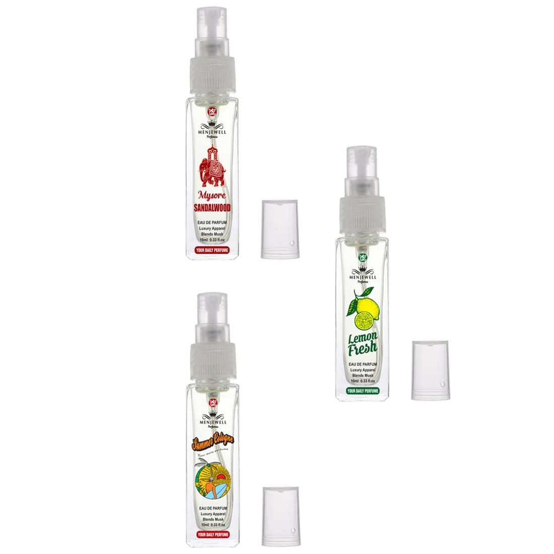 Premium Men's Summer Cologne Set - Lemon Fresh & Mysore Sandalwood Eau De Parfum (30ml x 3) | Long-Lasting Pocket Perfume for Men | Perfect for Office, Date Night & Outdoor Activities