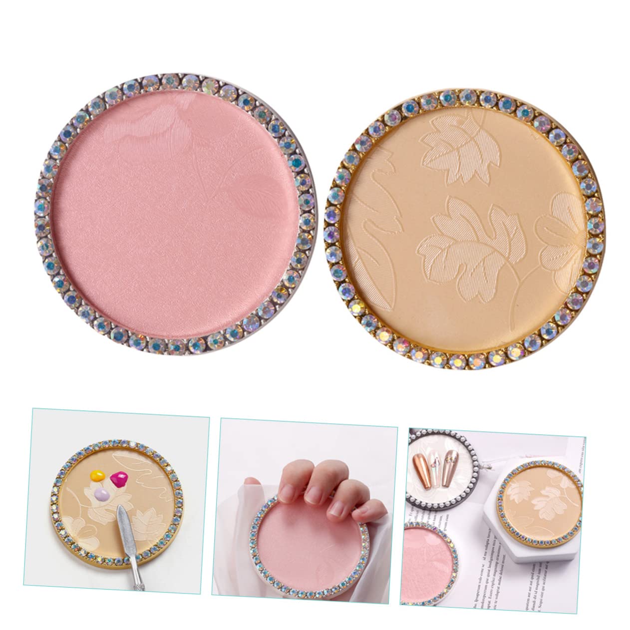 Beavorty 2-Piece Gel Nail Polish Palette Set with Rhinestones - Nail Art Color Mixing & Display Tray for Professional & DIY Manicures at Home or Salon