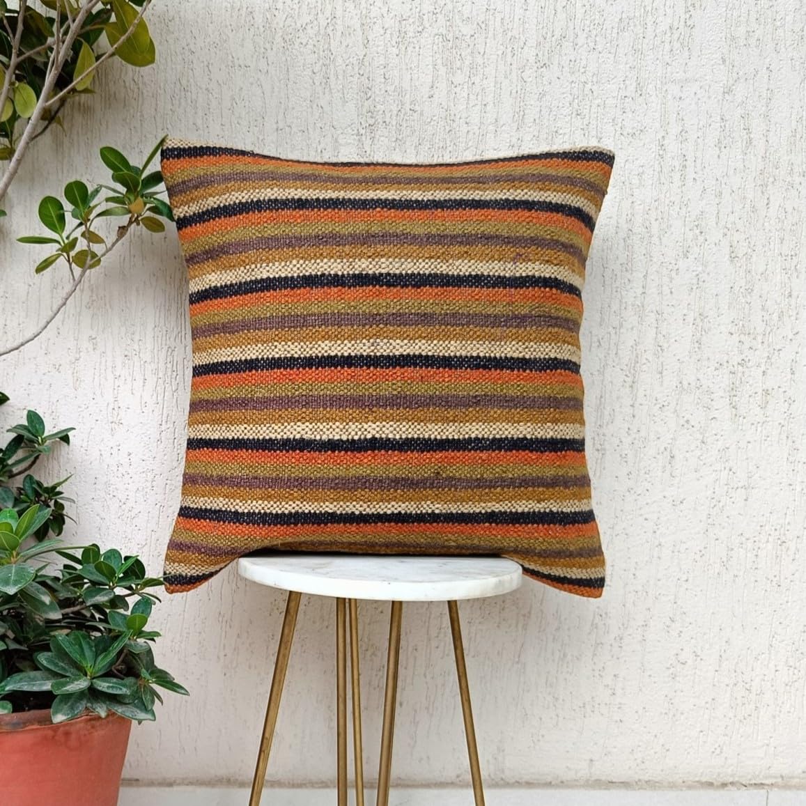Trade Star Exports Set of 5 Handwoven Indian Kilim Pillow Covers 18x18 - Bohemian Jute Throw Cushion Cases for Sofa, Bed & Home Decor | Boho Chic Living Room, Bedroom & Outdoor Pillow Covers