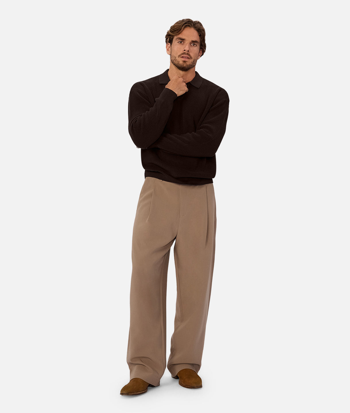 Premium New England Polo Knit Sweater - Soft Cotton Blend, Classic Espresso Brown - Perfect for Casual Outings & Business Casual Wear