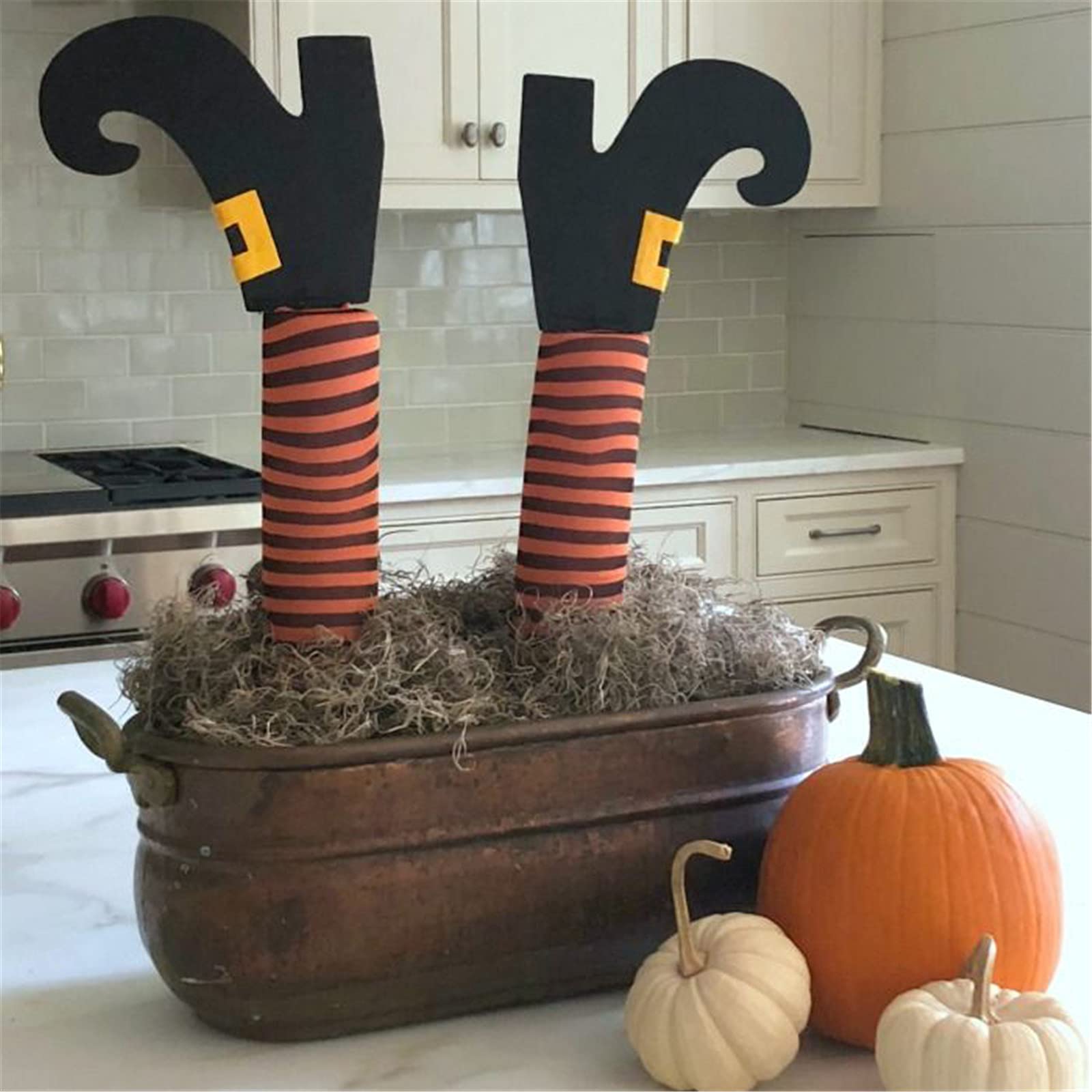 Wicked Witch Legs Halloween Decorations - Outdoor Witch Prosthetic Leg Props, Witch Legs Grave Breakers, Yard Stakes, Stuffed Witch Halloween Decor (16x5 Inches, Orange & Black) - Perfect for Spooky Yard Displays, Haunted House Props, and Halloween Party Decorations