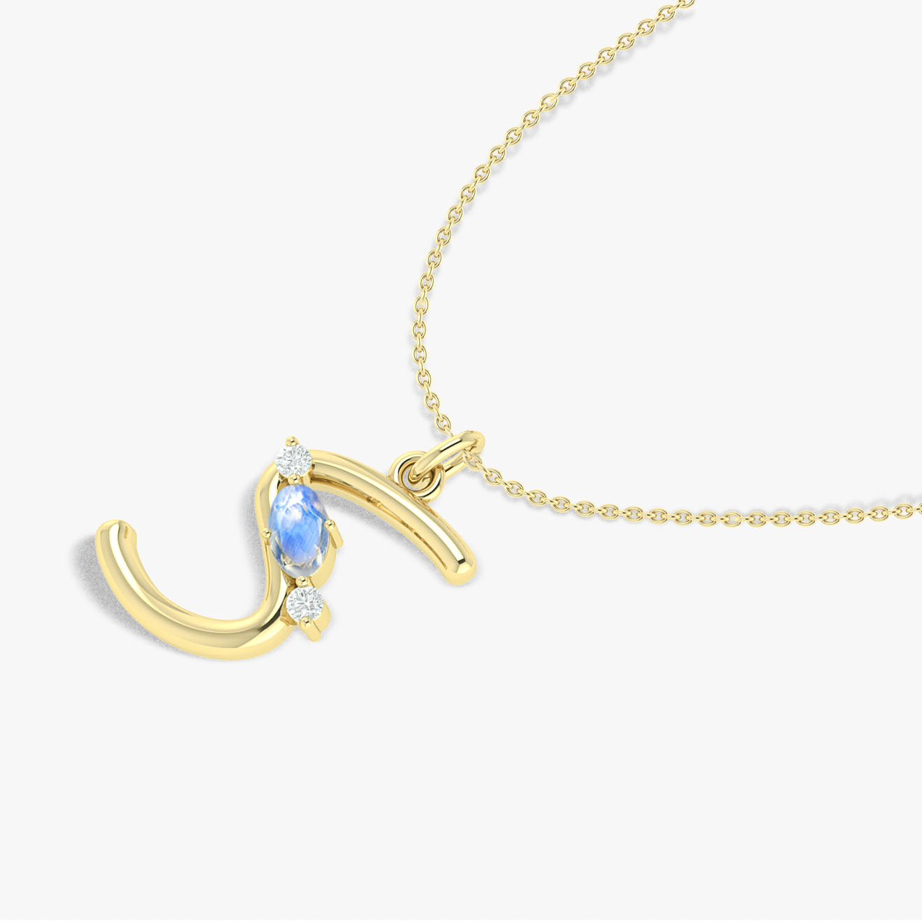 Natural Moonstone 'S' Initial Pendant Necklace - Oval Shape Silver Jewelry for Women, Gift for Her, Birthday, Anniversary, Valentine's Day