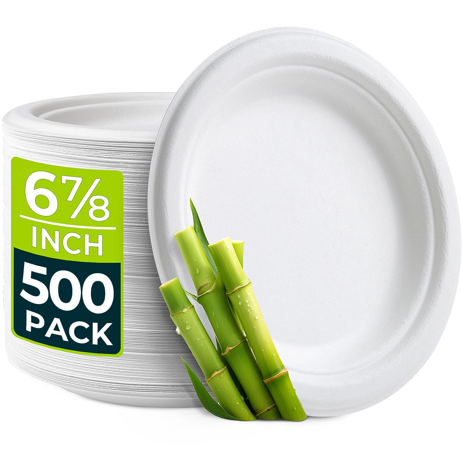 6 7/8 Inch Small Compostable Disposable Paper Plates - Heavy Duty White Dessert Plates Bulk 500 Count for Snacks, Parties, Camping & Outdoor Picnics | Eco-Friendly & Durable
