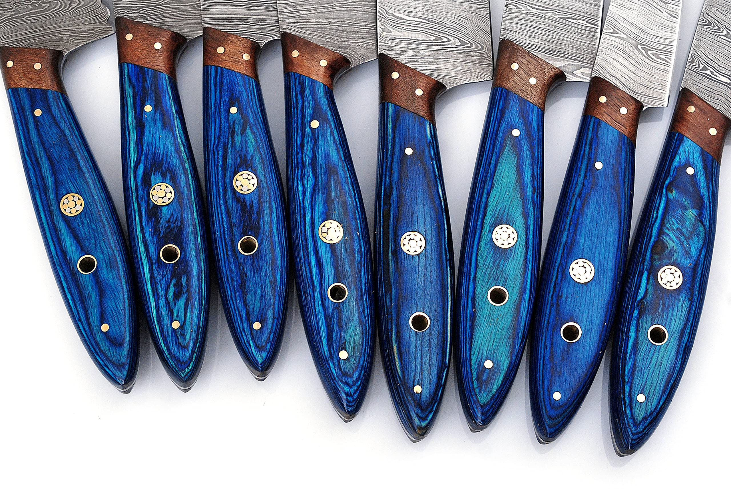 W Trading - Damascus Steel 8-Piece Professional Chef Knife Set with Chopper, Cleaver & Roll Bag | High-Quality Kitchen Knives for Cooking, Slicing & Food Prep | Perfect for Chefs, Home Cooks & Culinary Enthusiasts