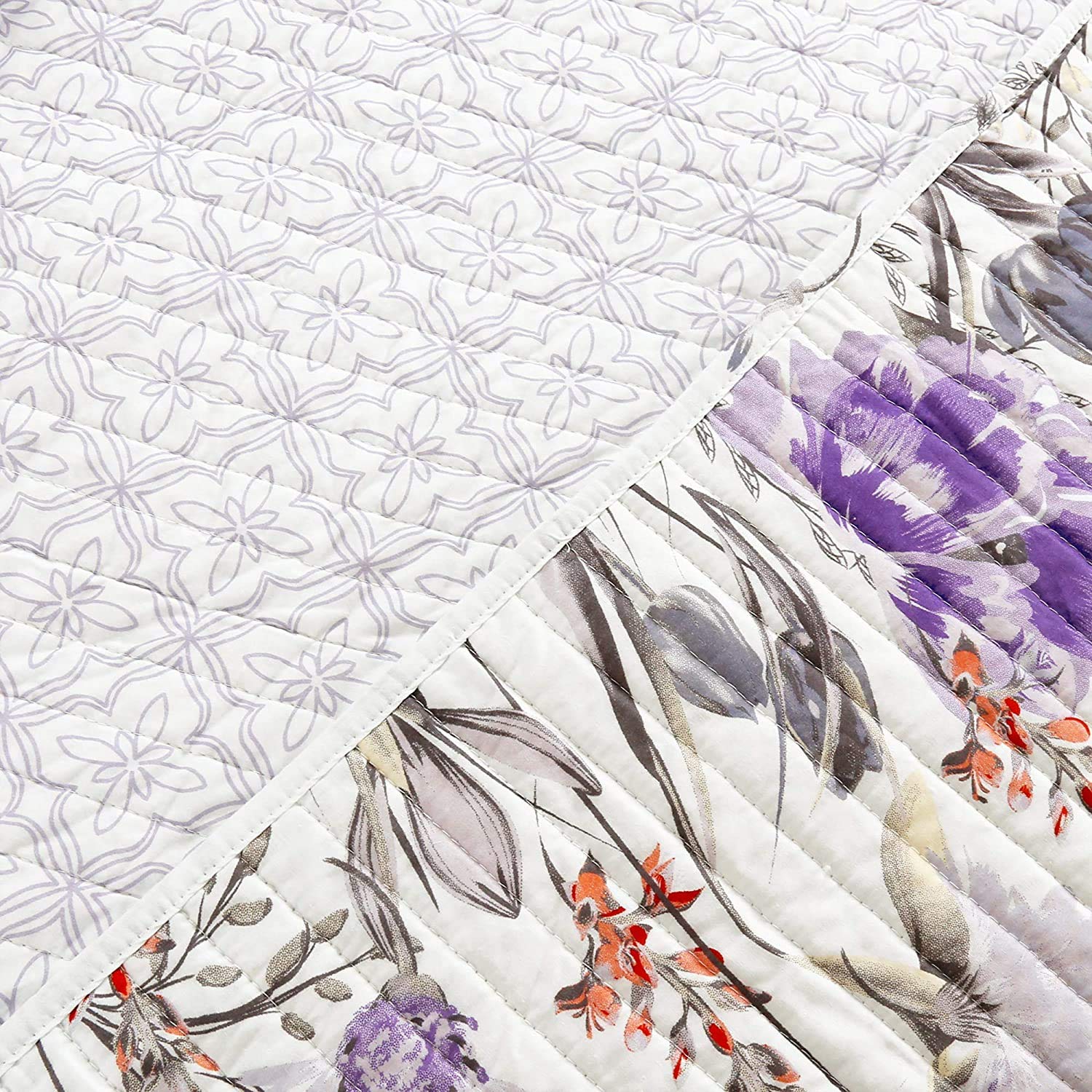 Lush Decor Adalia 3-Piece Purple and Gray Quilt Set King Size - Soft Bedding for Cozy Bedrooms & Guest Rooms