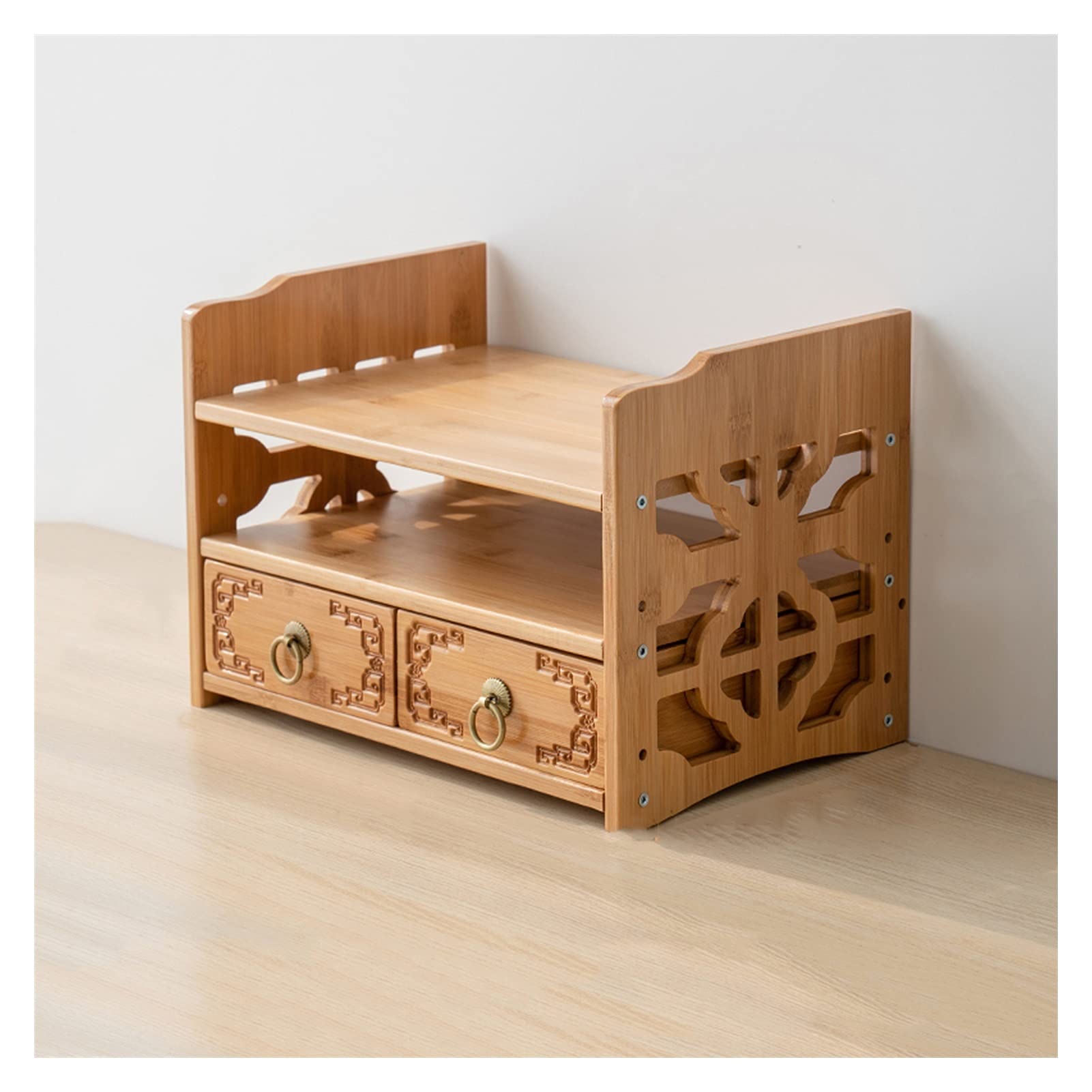 Bamboo Desktop Organizer with 4 Drawers - File Storage Box, Cosmetic Organizer & Office Supply Holder - Perfect for Home Office, Desk Organization & Makeup Storage