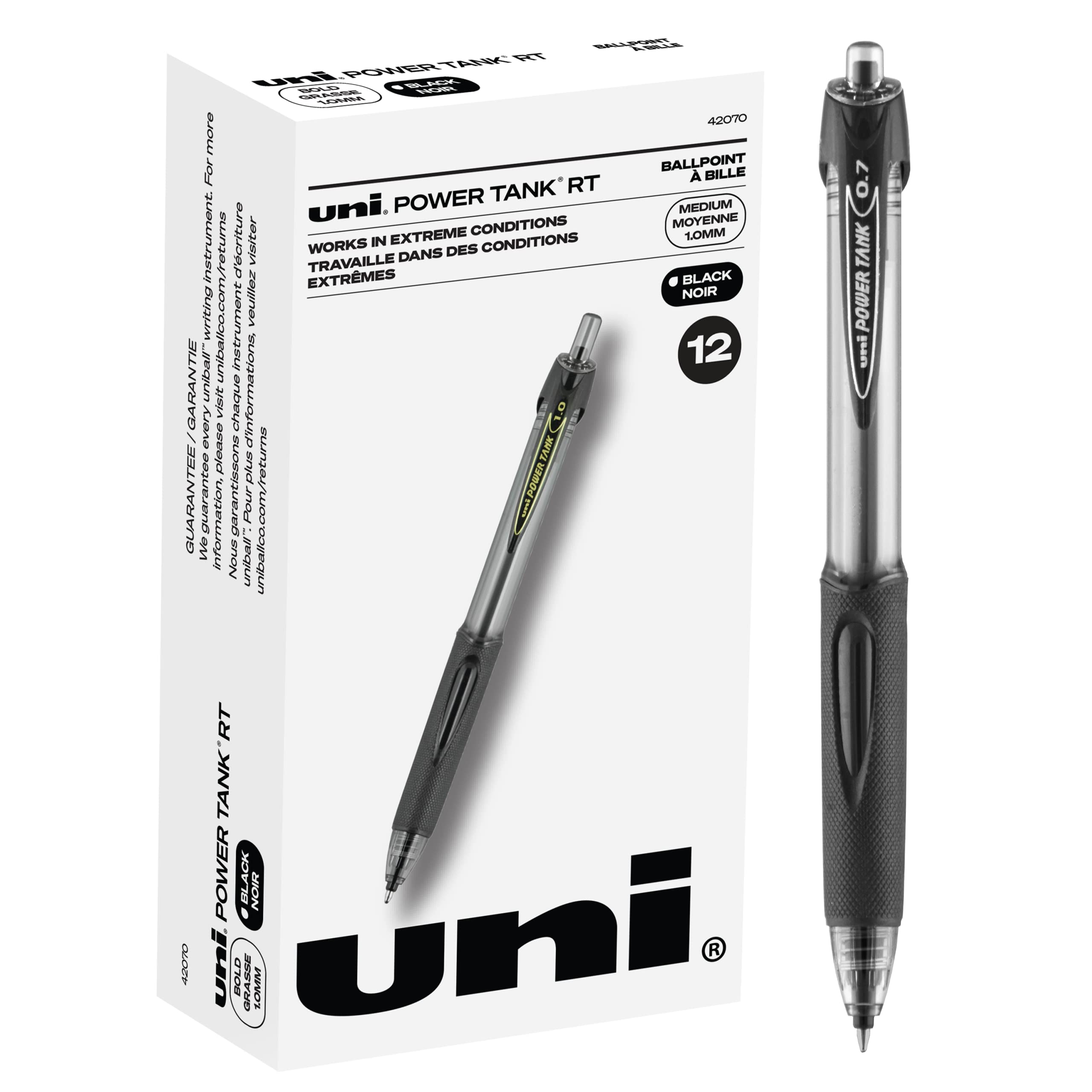 PowerTank RT Black Pens 1.0mm Bold Point - 12 Pack Retractable Ballpoint Pens for Smooth Writing | Office Supplies, School, Note Taking & Business Use