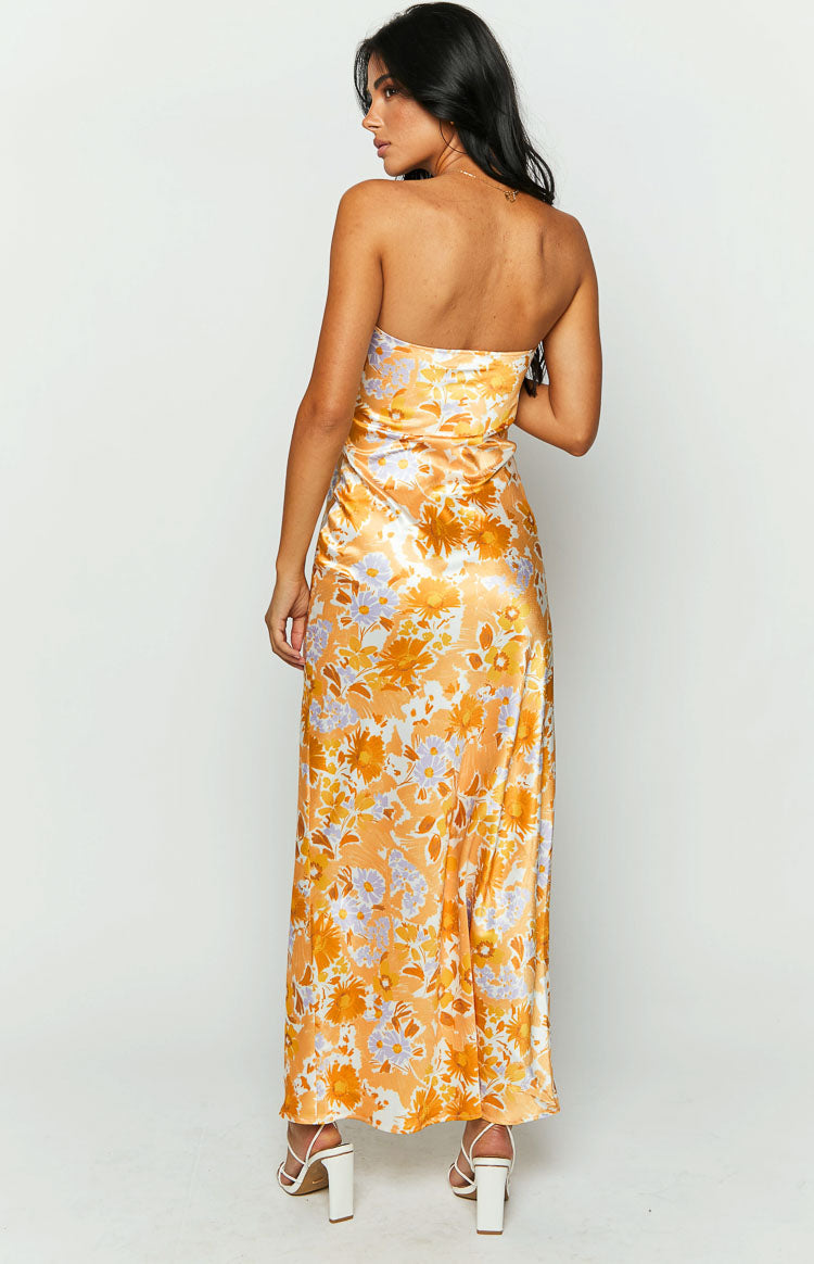 Elegant Ashley Orange Floral Maxi Dress for Women - Perfect for Weddings, Parties & Special Occasions