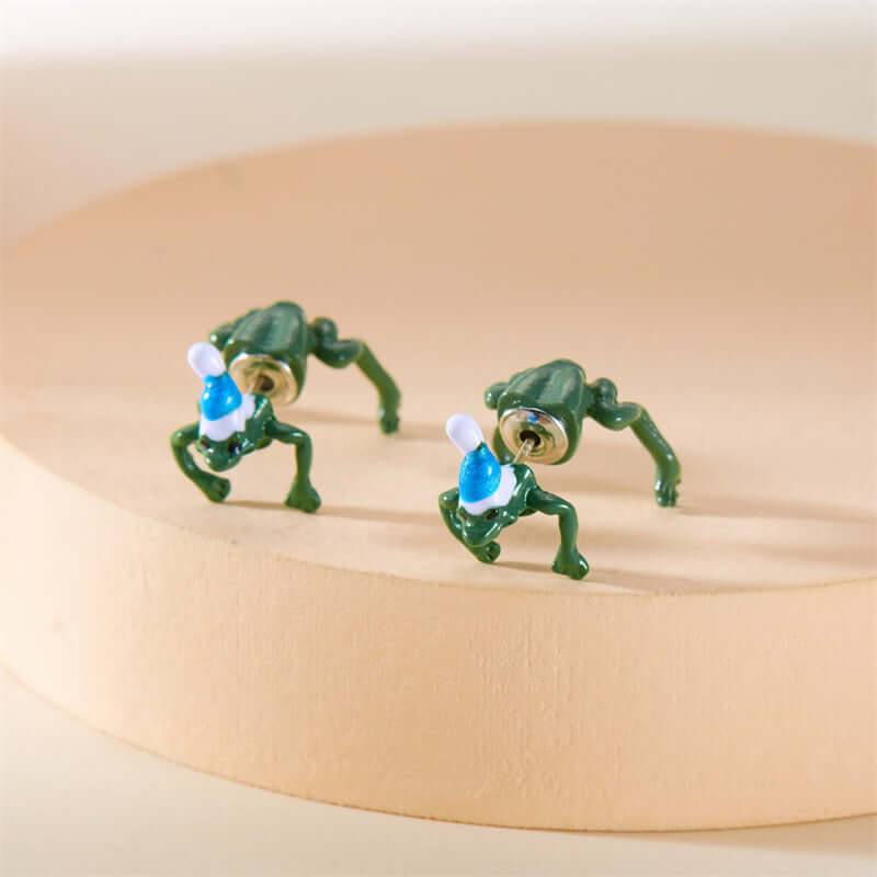 Quirky Frog Christmas Ear Jacket Front Back Earrings | Holiday Party Jewelry Gift for Women | Perfect for Christmas Celebrations & Festive Outfits