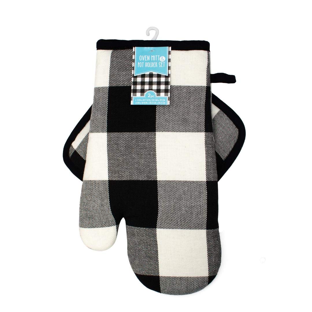 Dependable Home Collections Gingham Print Kitchen Gift Set - 1 Apron, Oven Mitt & Pot Holder, 1 Tea Towel - Perfect Cooking Gift for Chefs & Home Cooks - Ideal for Holidays, Housewarming & Bridal Showers