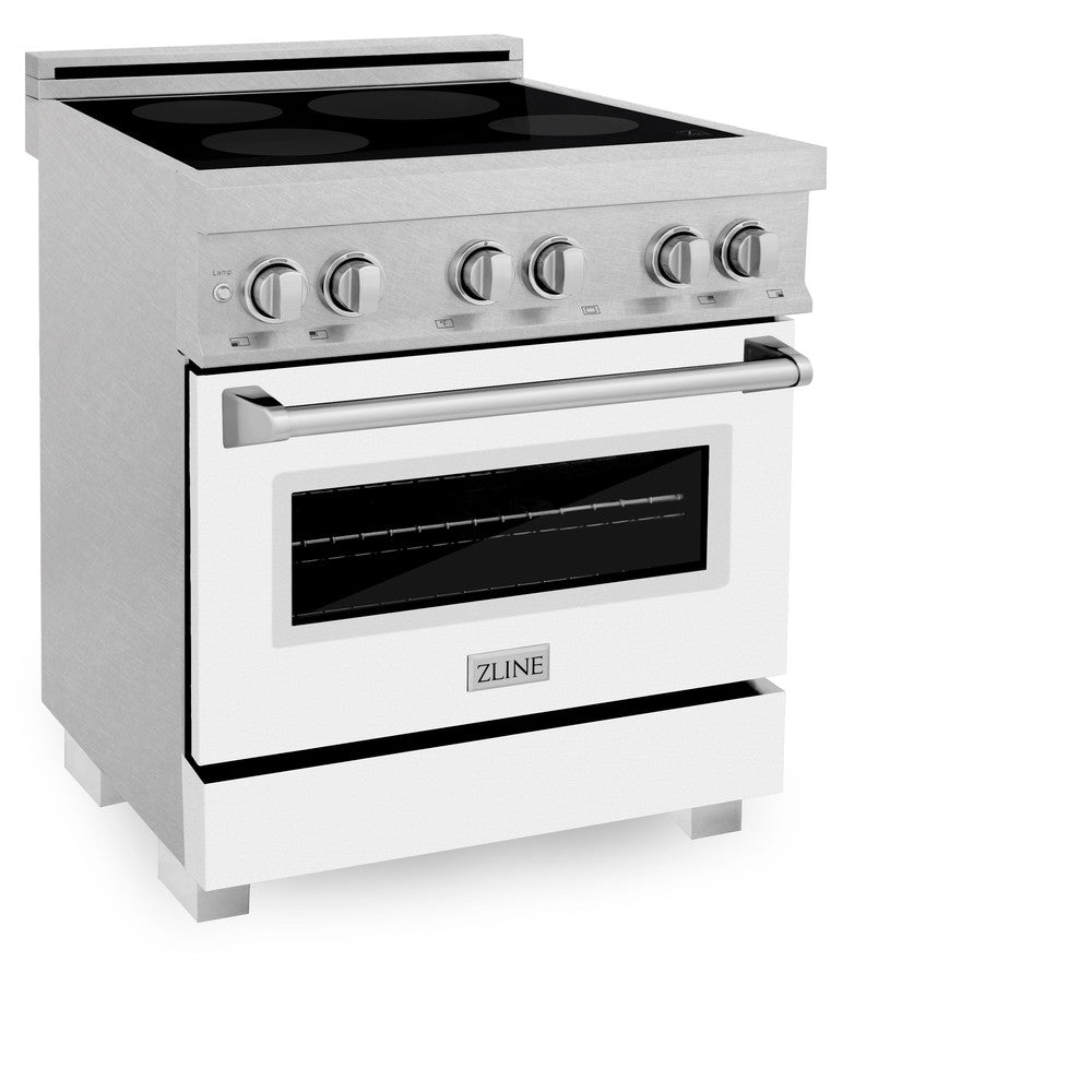 ZLINE 30 Inch 4.0 cu ft Legacy Induction Range with 4-Element Cooktop & Electric Oven - Satin Stainless Steel with White Matte Door (RAINDS WM 30) - Perfect for Modern Kitchens, Home Chefs & Energy-Efficient Cooking